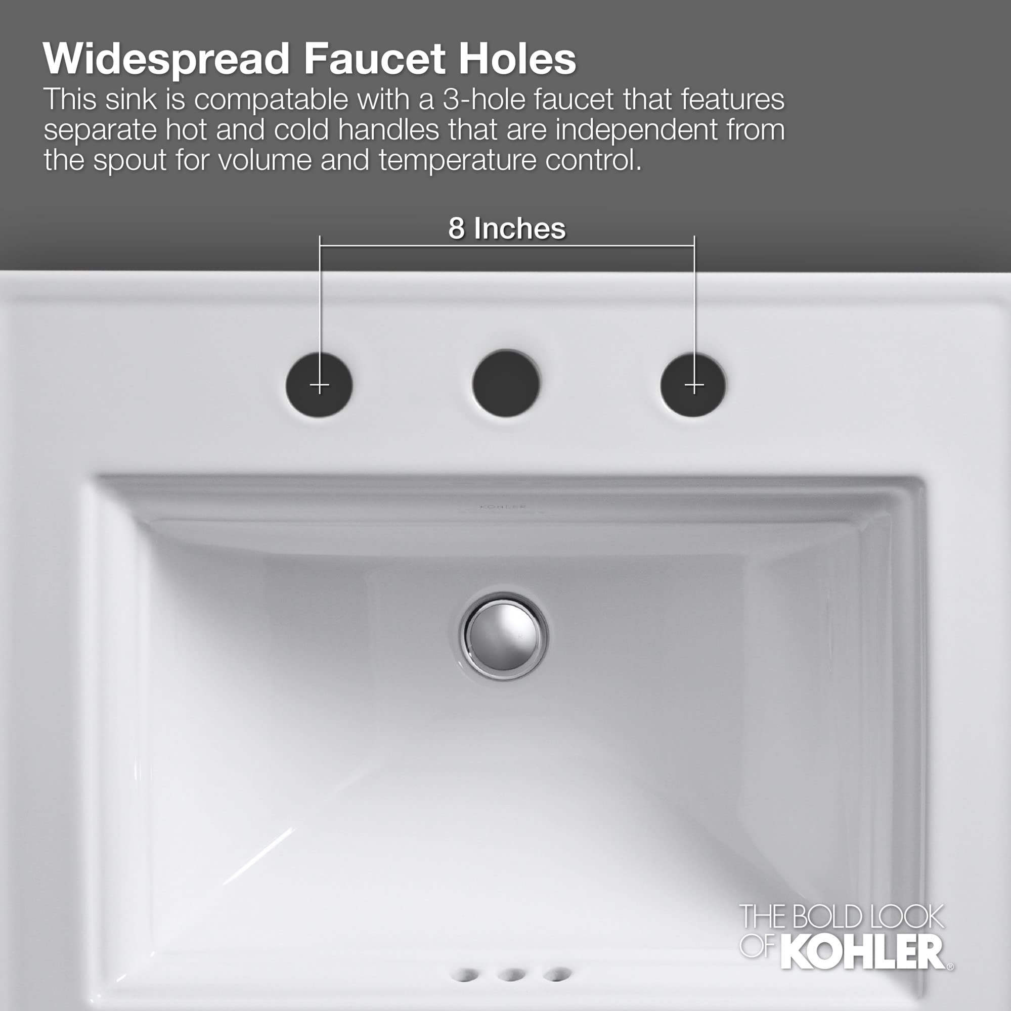 Kohler K-2699-8-0 Ceramic Drop-In oval Bathroom Sink, 21 x 21 x 9.75 inches, White