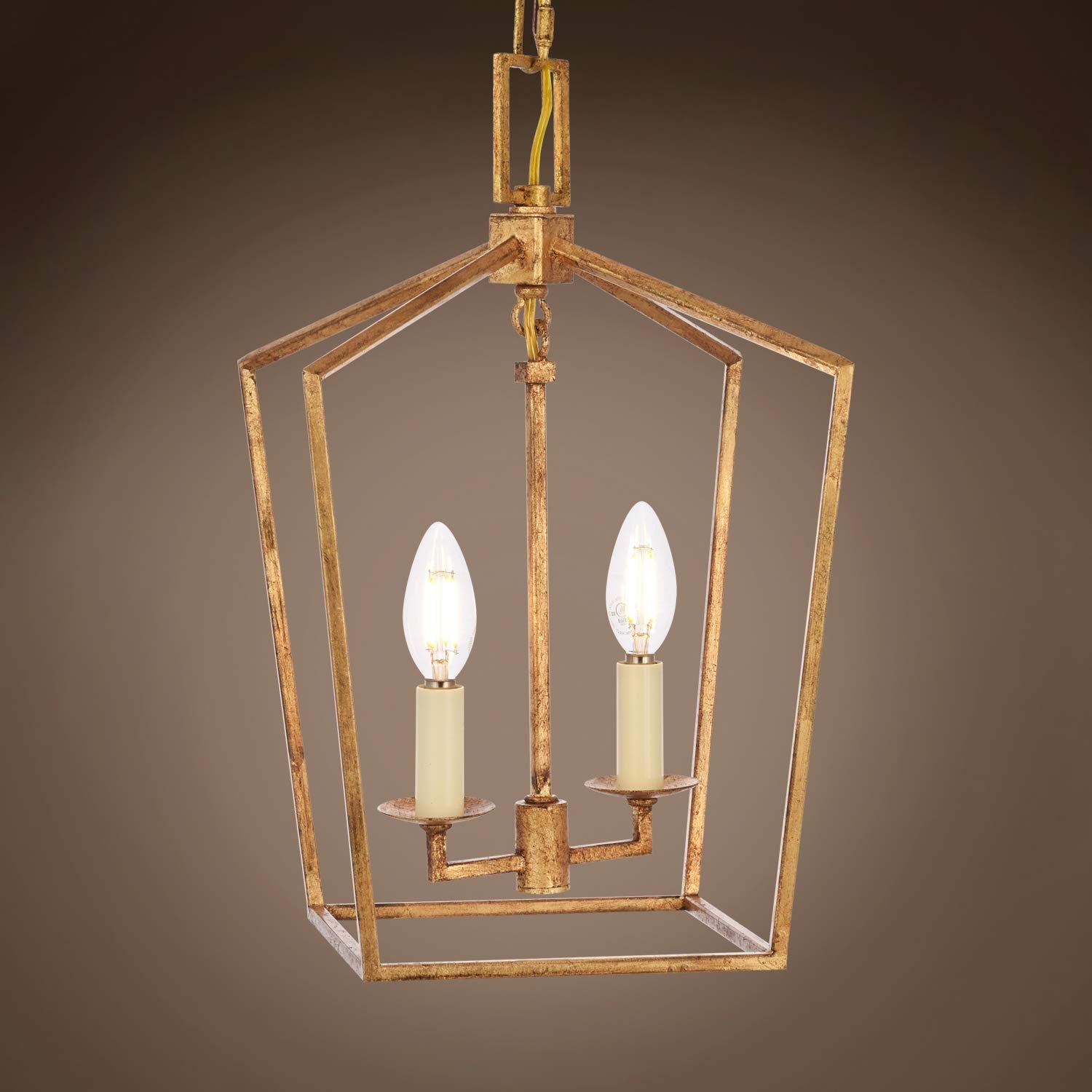 Gatsby Luminaires Transitional 19Th C. English Openwork Lantern 2 Light 9.5" Antique Gold Pendant, Hanging Ceiling Light (Led Bulbs Included)