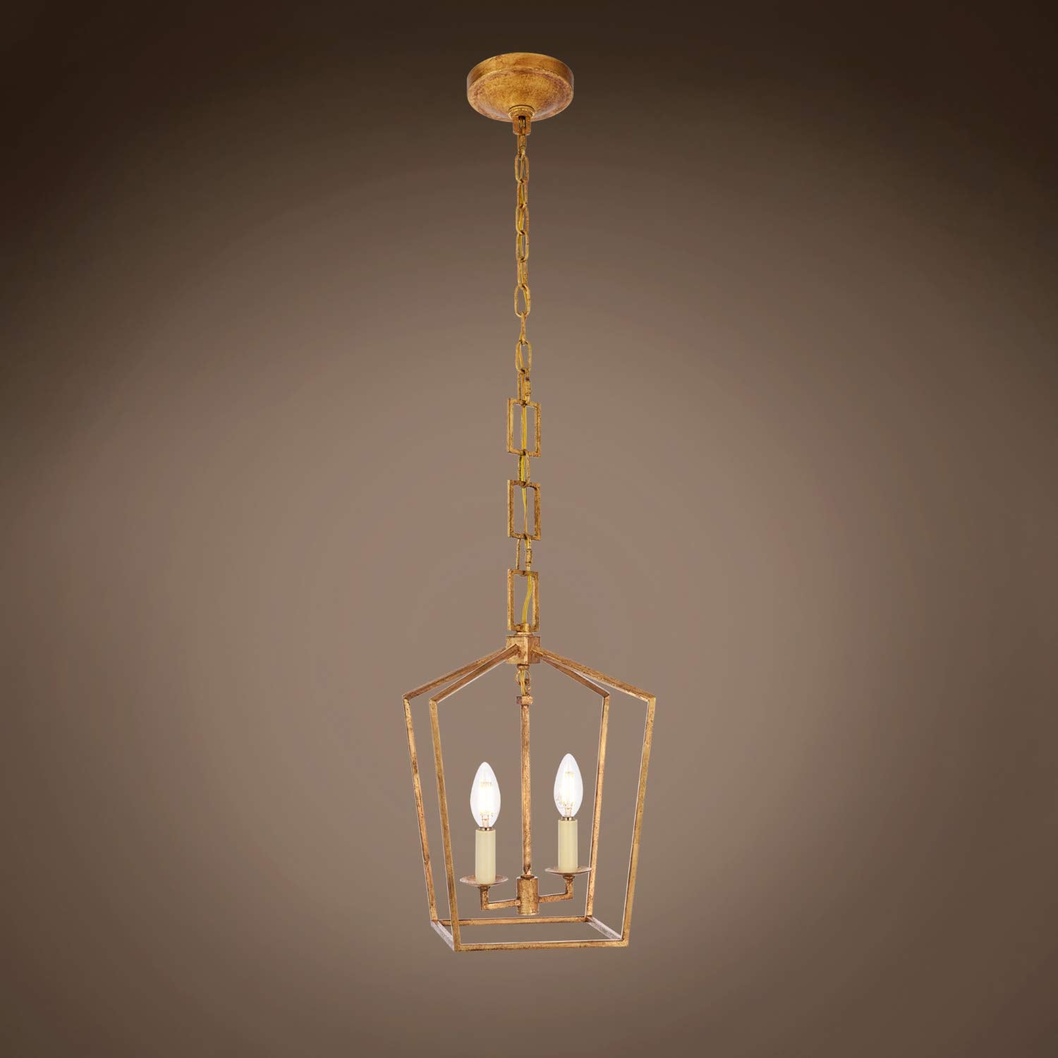 Gatsby Luminaires Transitional 19Th C. English Openwork Lantern 2 Light 9.5" Antique Gold Pendant, Hanging Ceiling Light (Led Bulbs Included)