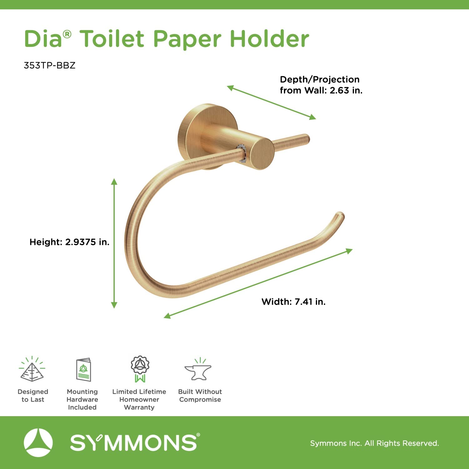 Symmons 353TP-BBZ Dia Wall-Mounted Toilet Paper Holder in Brushed Bronze