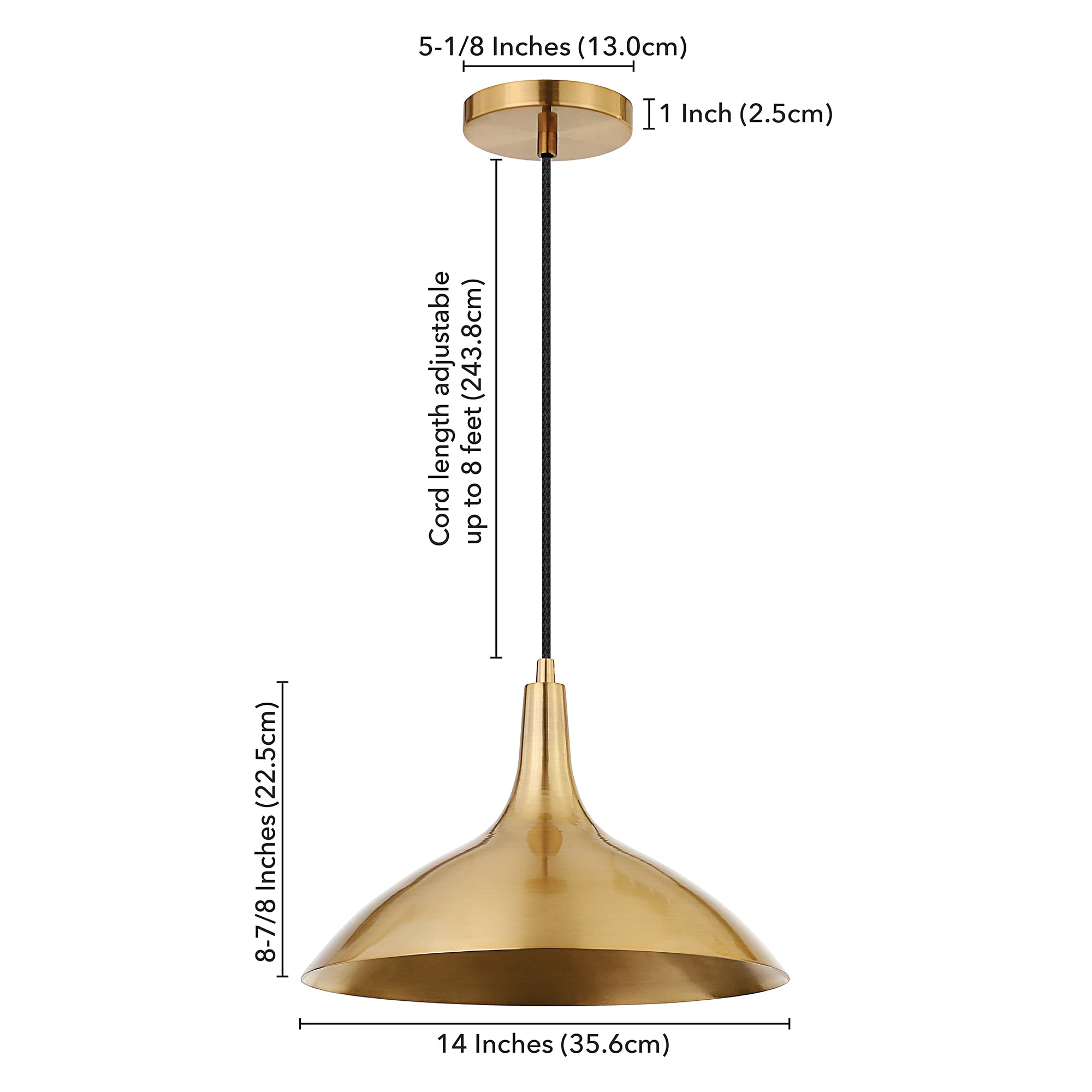 Barton 14" Wide Pendant with Metal Shade in Brass/Brass