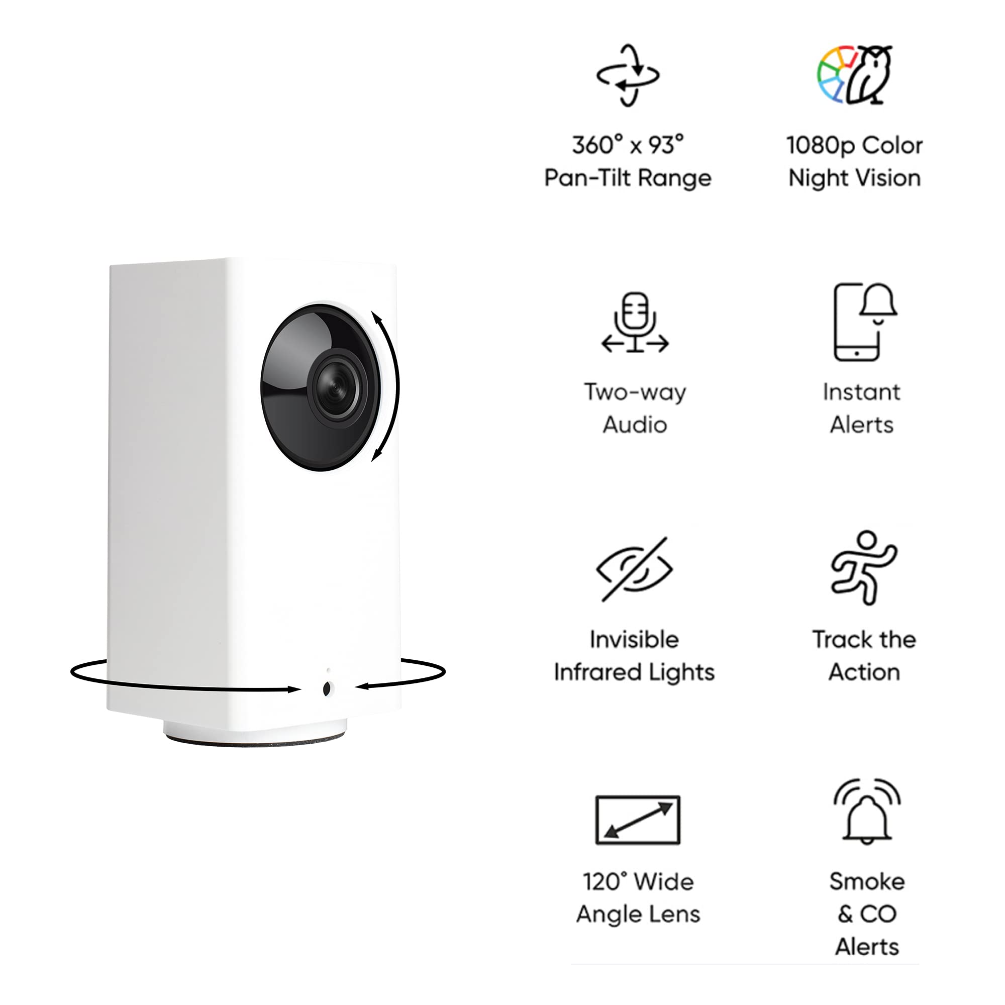 WyzeCam 360 Degree Wi-fi Pet Camera 1080P Pan/Tilt Indoor Plug-in Home Security Camera for Baby Kids Elderly Pet Monitoring - WYECP2LB