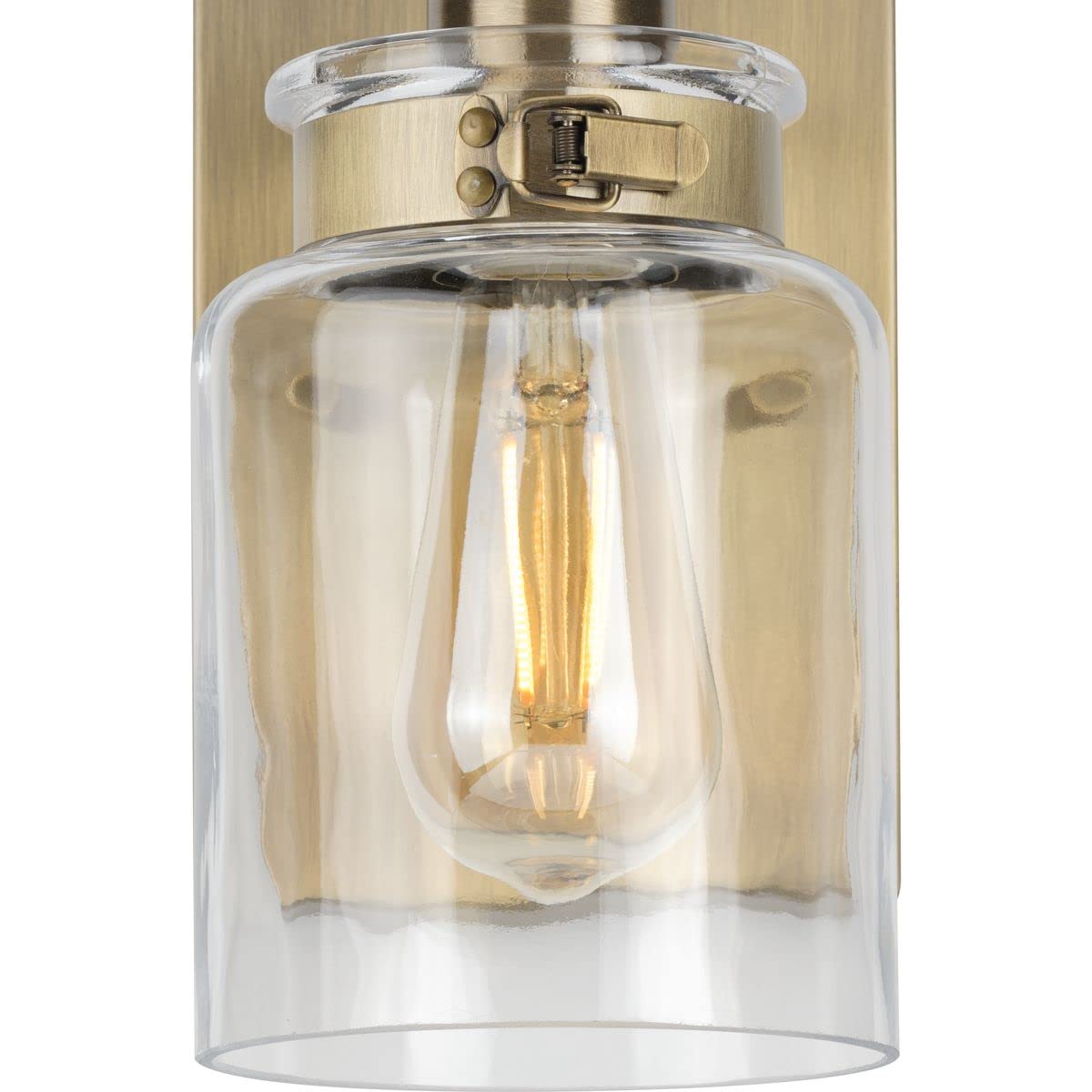 Calhoun Collection 1-Light Clear Glass Farmhouse Bath Vanity Light Vintage Brass