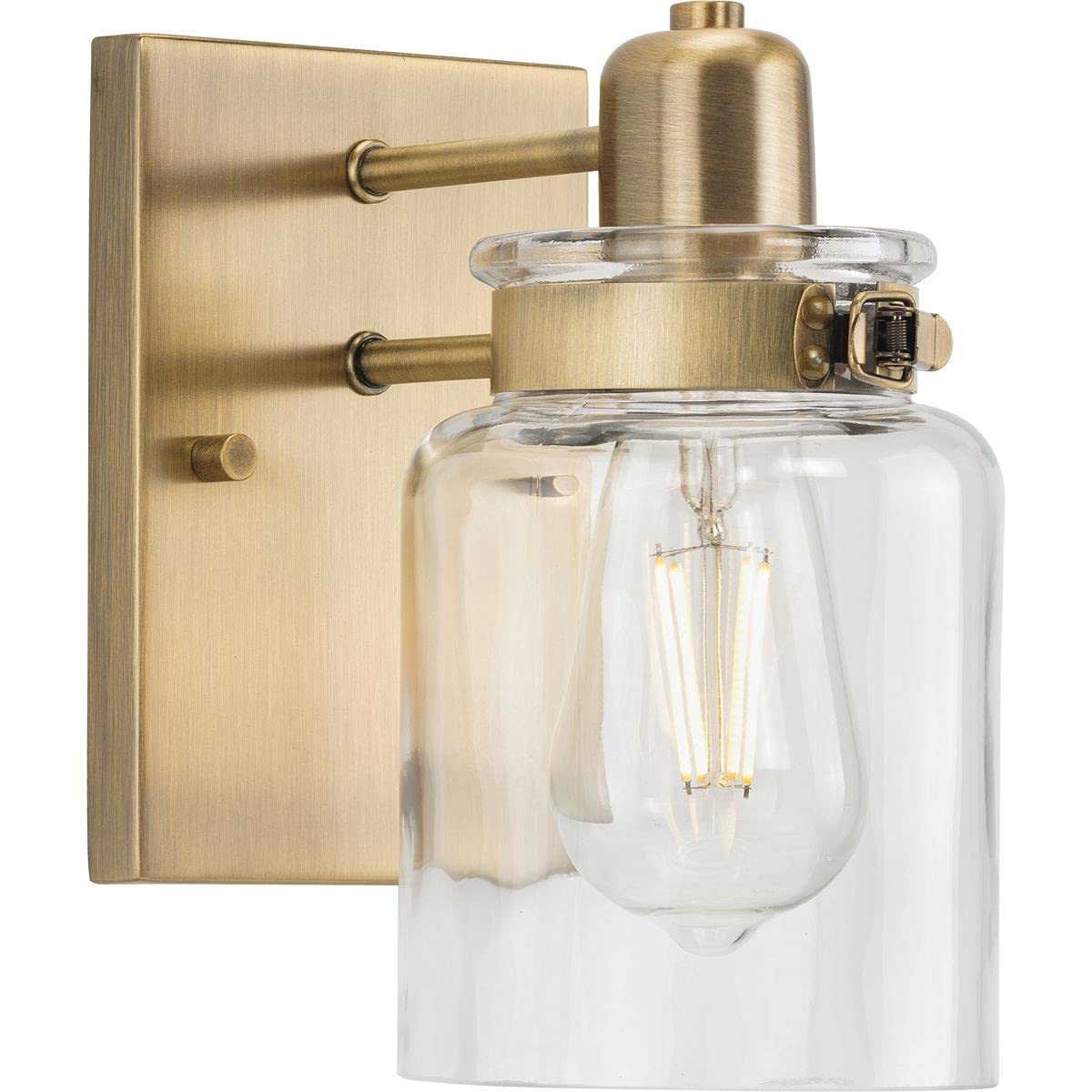 Calhoun Collection 1-Light Clear Glass Farmhouse Bath Vanity Light Vintage Brass