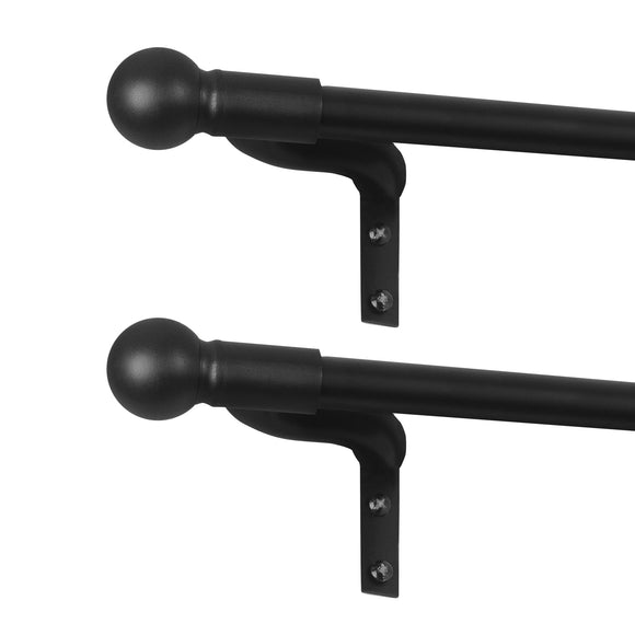 Zenna Home, Black, Smart Measuring Easy Install Adjustable Caf� Window 48 in, with Ball Finials, 2-Pack of Rods, 18-48 inches