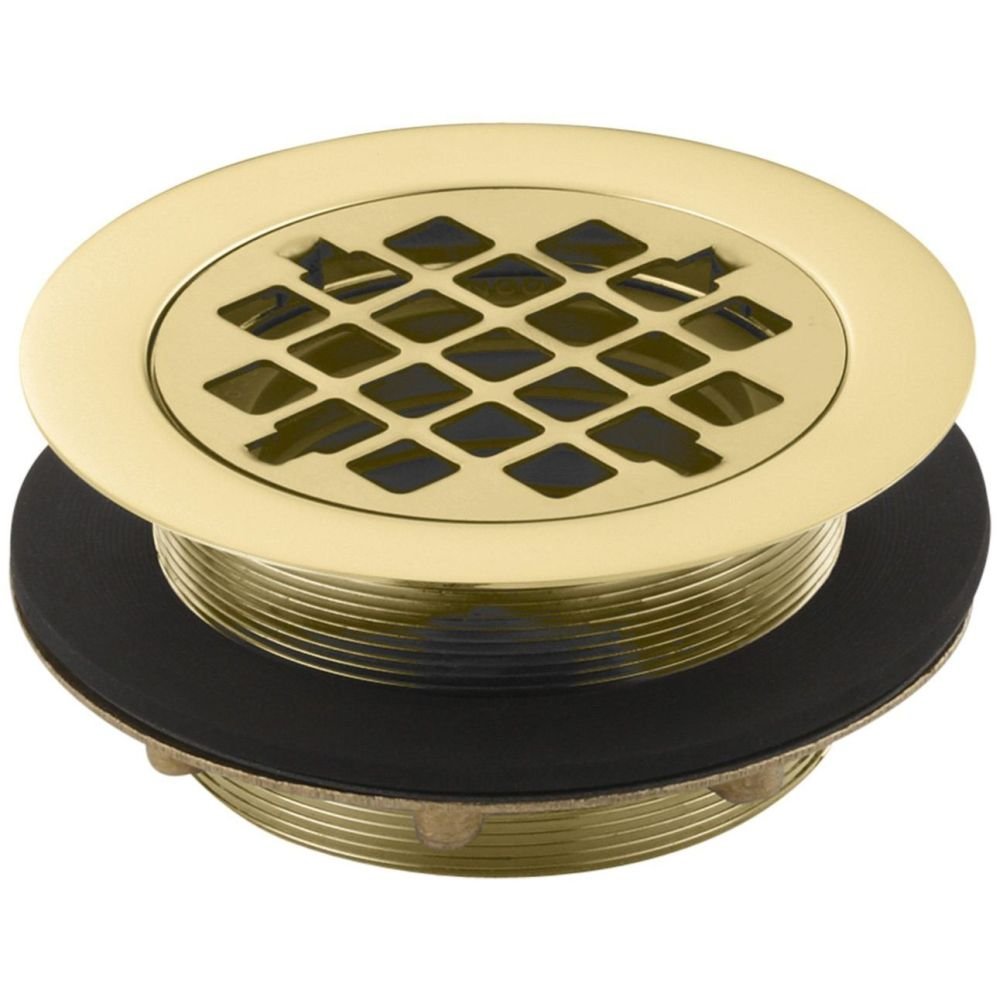 KOHLER 9132-PB Round shower drain for use with plastic pipe, gasket included, Vibrant Polished Brass