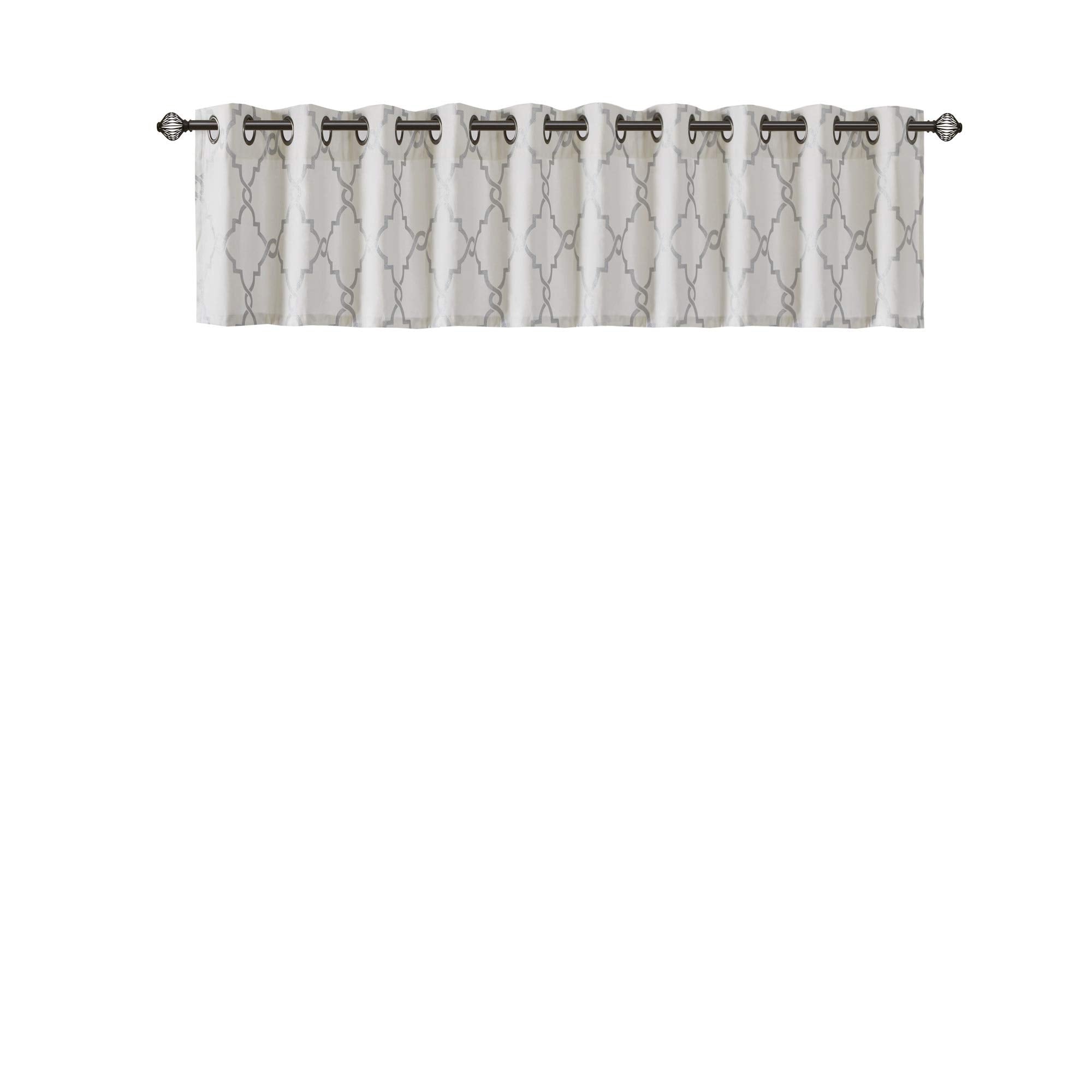 Madison Park Saratoga Light Filtering Fretwork Print Grommet Top Window Valance Swags for Living Room Bedroom and Kitchen, 50x18", Ivory/Grey