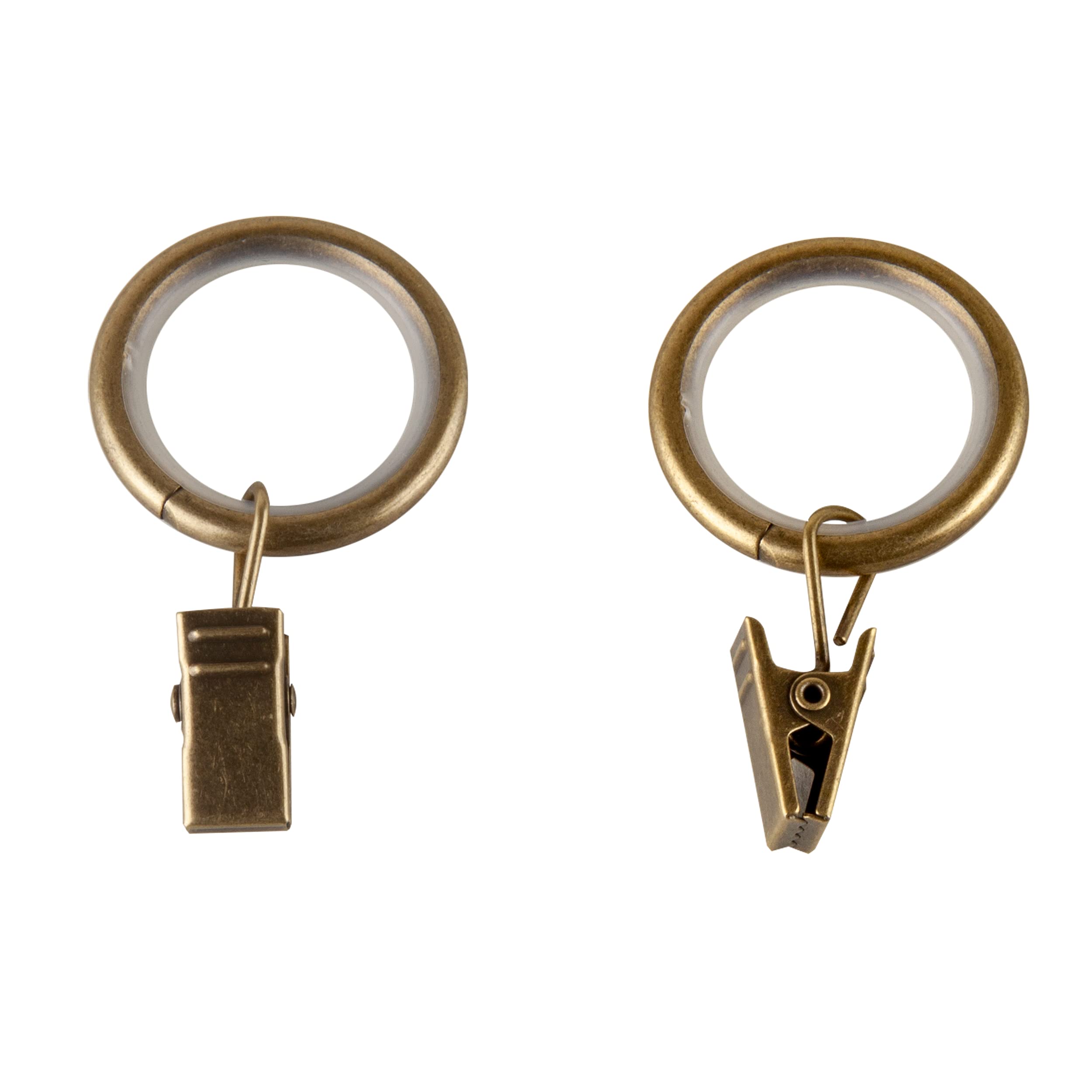 Rod Desyne 7/8 inch Noise-Canceling Curtain Rings w/Clip (Set of 10) - Antique Brass
