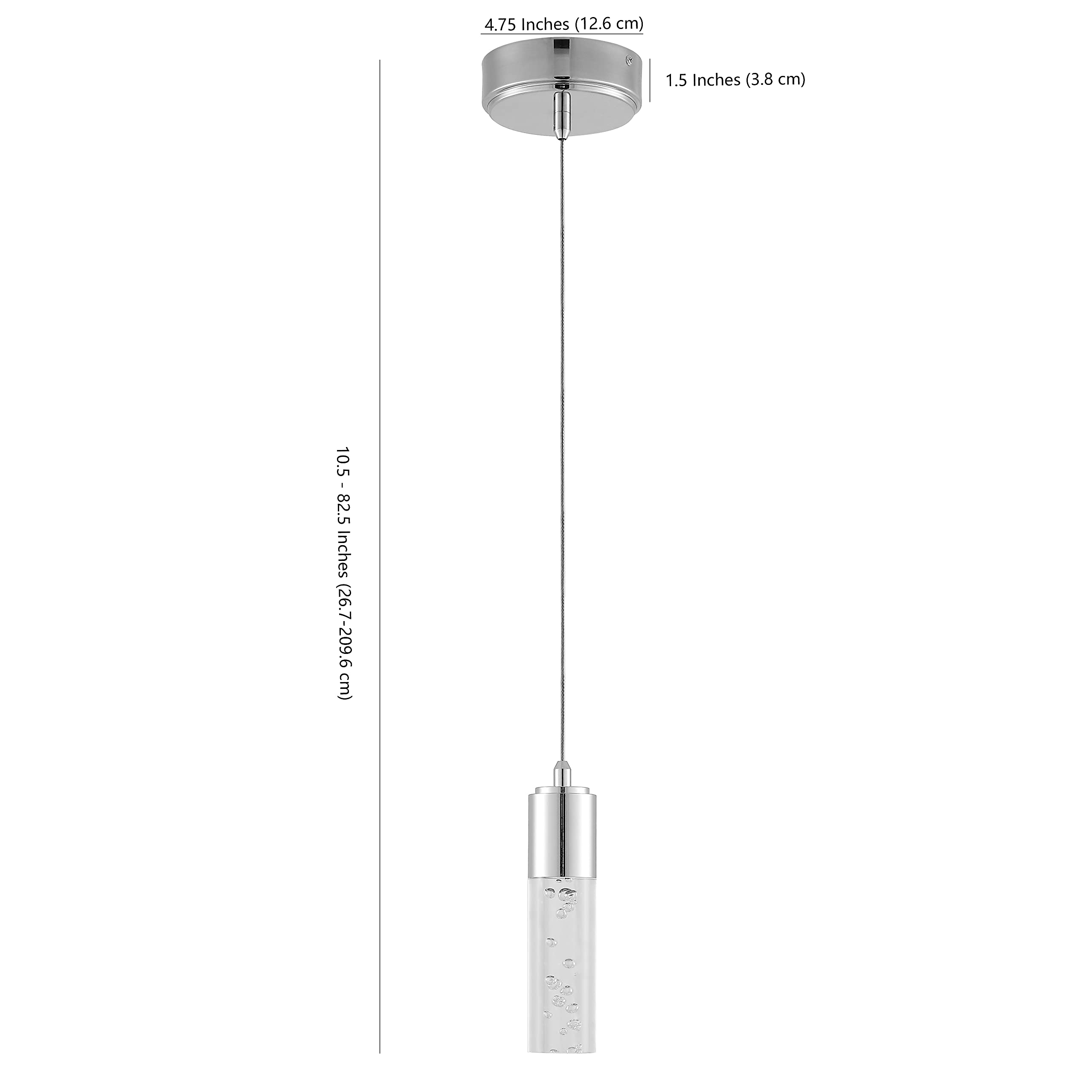 JONATHAN Y 4.75" Chrome Modern Integrated LED Pendant Light for Kitchen Island, Bubble Acrylic Cylinder Shade, Adjustable Hanging Ceiling Fixture for Dining Room, 4000K JYL7221A