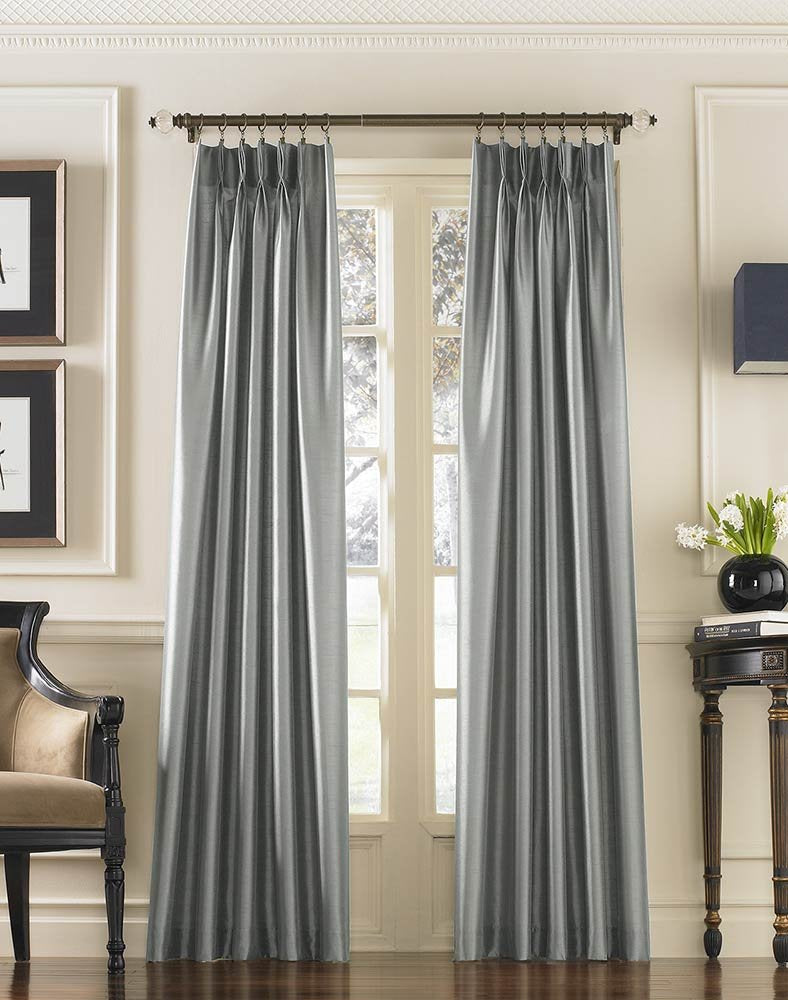 Curtainworks Marquee Faux Silk Pinch Pleat Curtain Panel, 30 by 144", Pewter,1Q800004PT