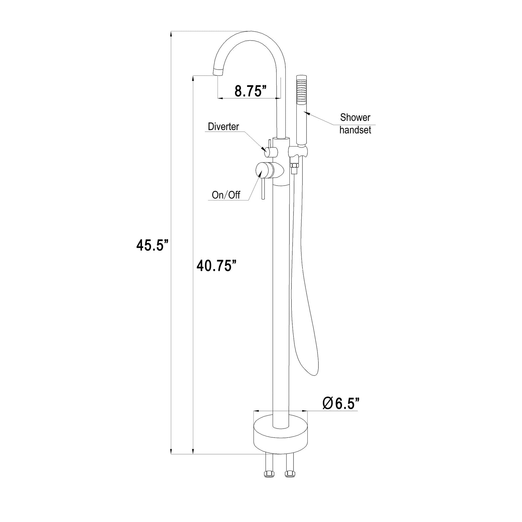 AKDY 46" Freestanding Floor Mounted Bath Tub Filler Faucet w/Wand in Matte