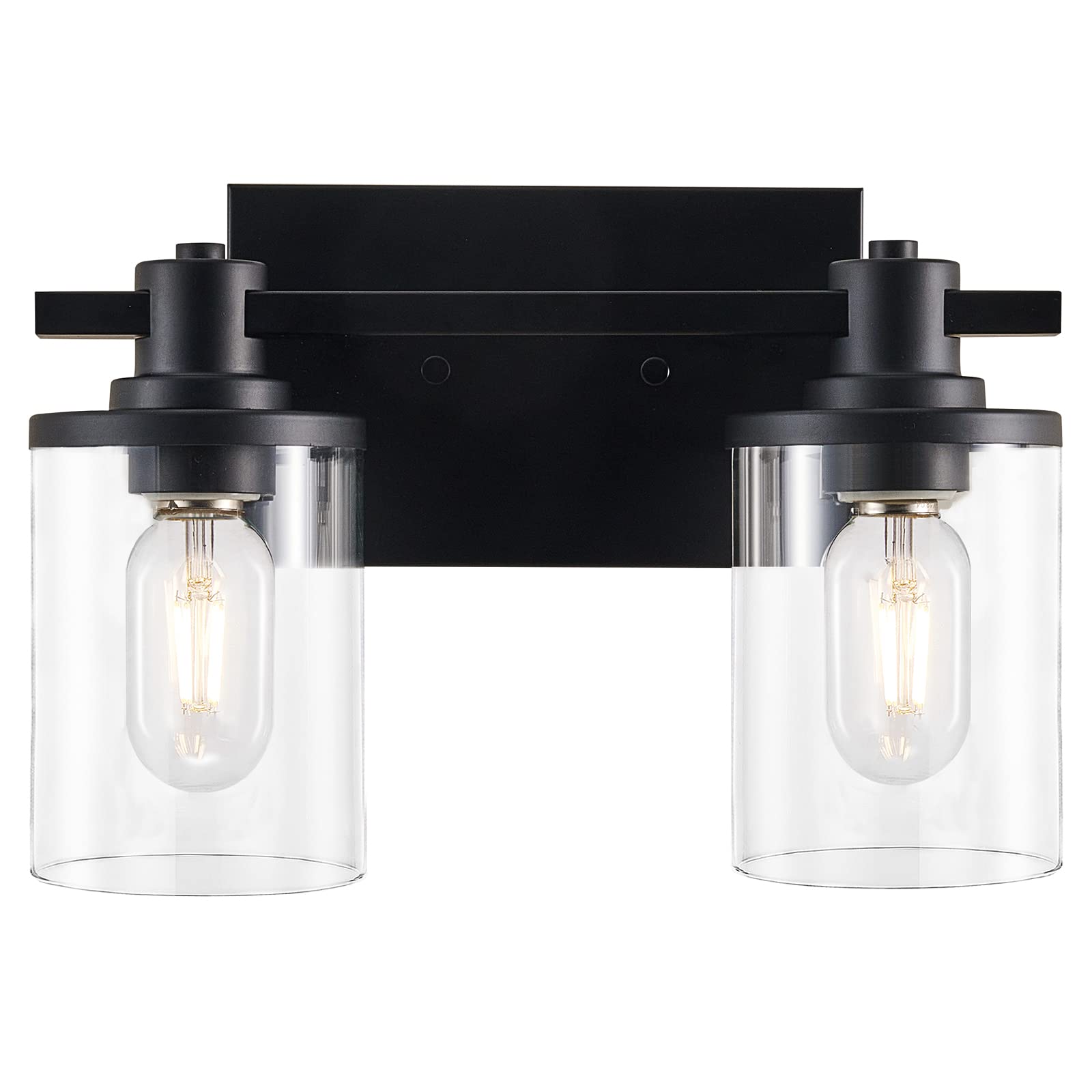 2 Light Bathroom Vanity Light, Modern Matte Black Bathroom Vanity Light Fixtures with Clear Glass Shade, Vintage Wall Sconces Lighting, Modern Bath Wall Mounted Lights for Bathroom Over Mirror