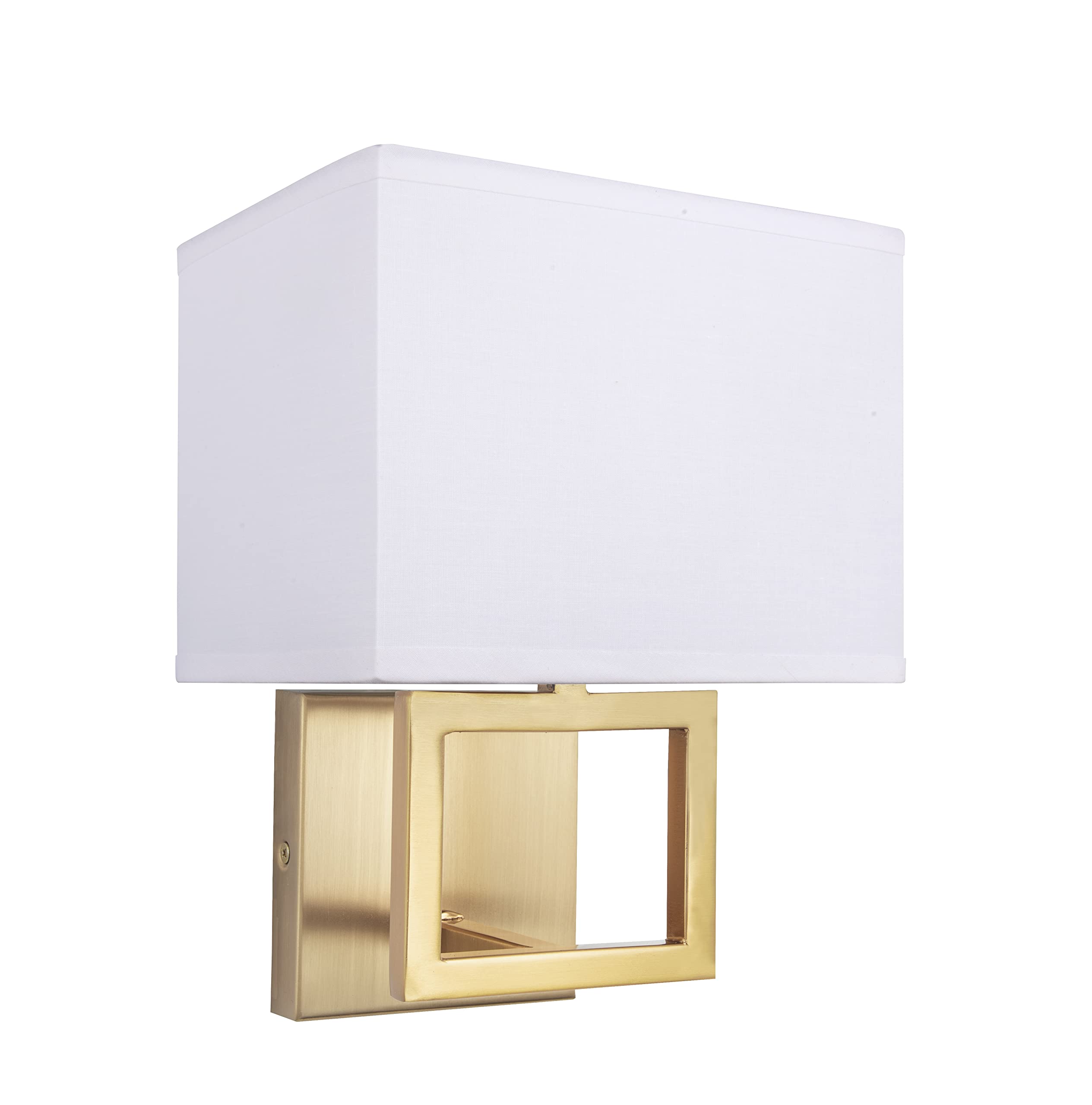 Brio Lighting Pressley Designer Wall Sconce with White Fabric Shade Available in Black, Gold, and Chrome Application Bedroom, Bathroom, Hallway Entry (Gold, 1 Light)