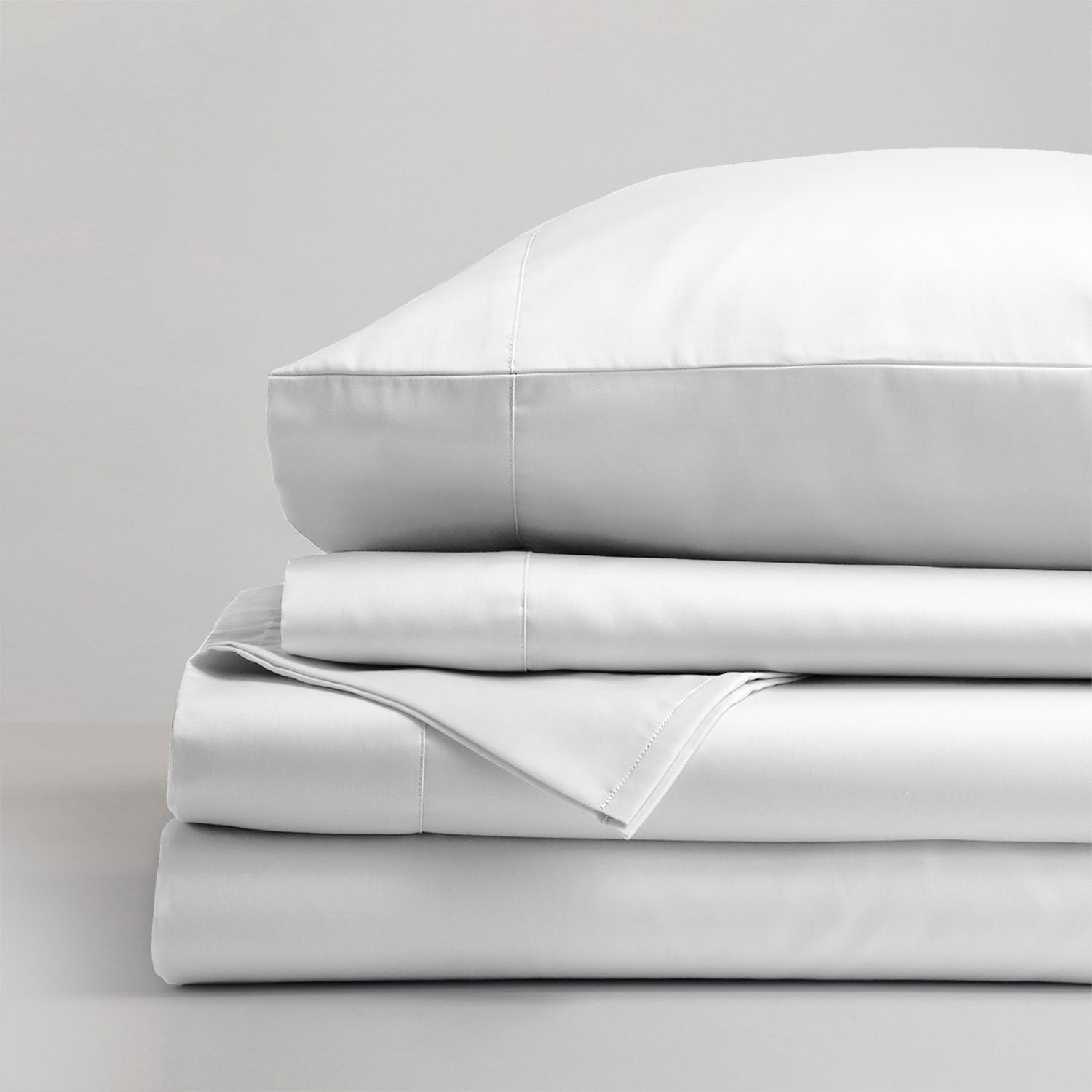 100% Cotton King White Sheets, 600-Thread-Count 4-Piece Sateen Weave Sheet Set, Ultra Soft & Silky, Wrinkle-Resistant, Low Pill, Low Shrink, With Elasticized Deep Pocket, Luxury King Bedding Set