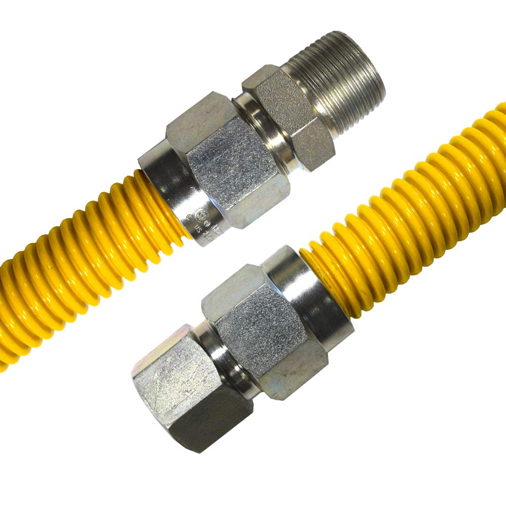 Jones Stephens 1" OD (3/4" ID) X 36" Gas Connector,Yellow Coated Corrugated Stainless Steel, 3/4" MIP X 3/4" FIP