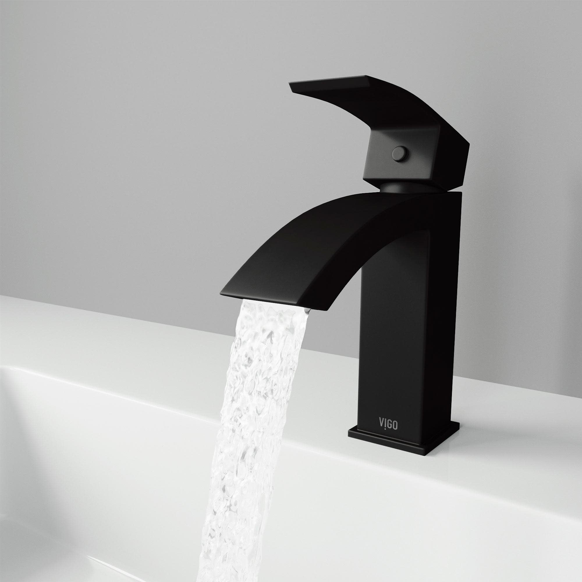 VIGO VG01015MB 7" H Satro Matte Black Single-Handle Single Hole Vessel Deck-Mount WaterSense Waterfall Bathroom Sink Faucet