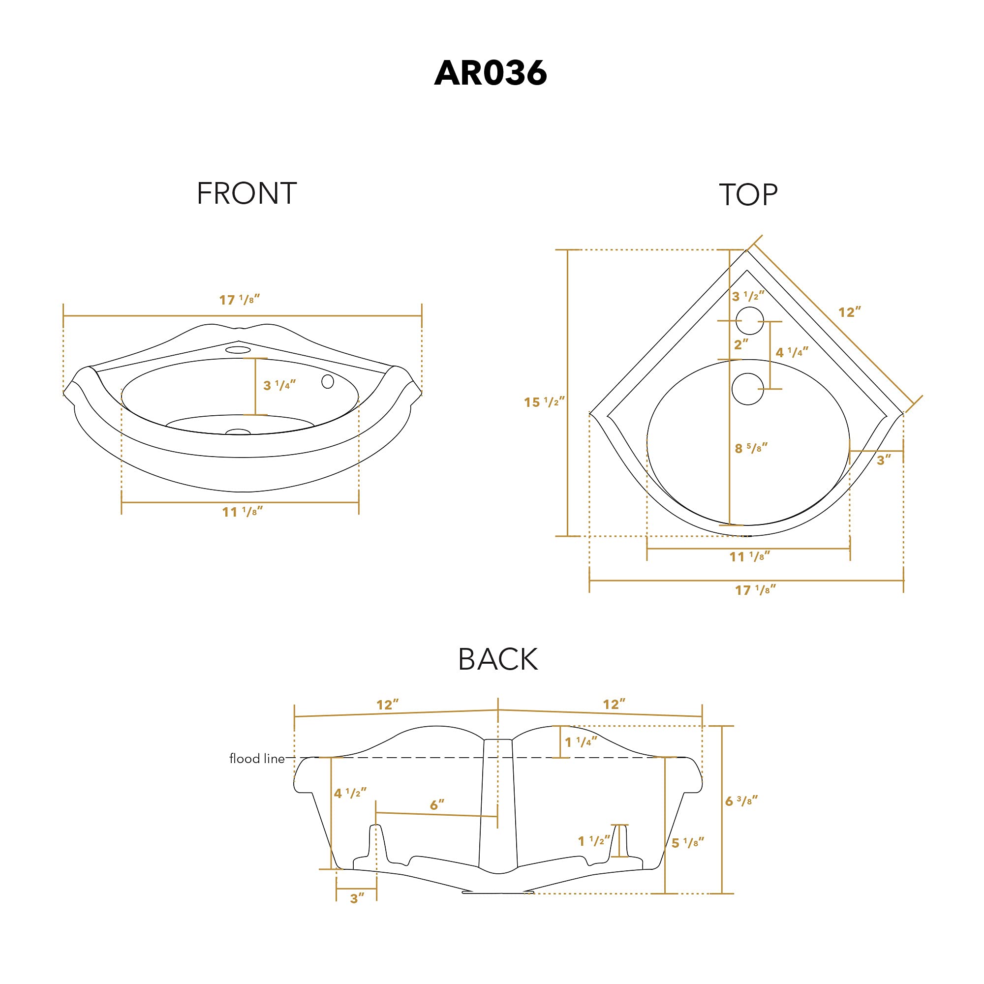 Whitehaus AR036-WH Corner Wall-Mount Lavatory Basin, White