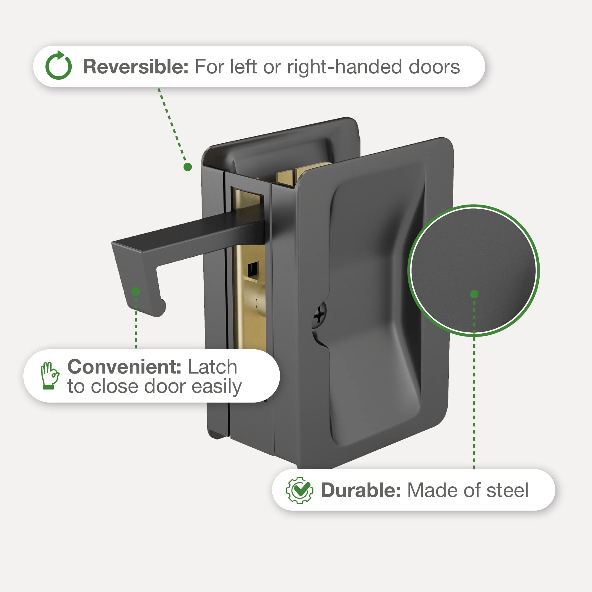 Richelieu Hardware 1700FBPSBC Onward Pocket Door Pull, Passage Lock, 3 1/4 in (82 mm), Rectangular, Black