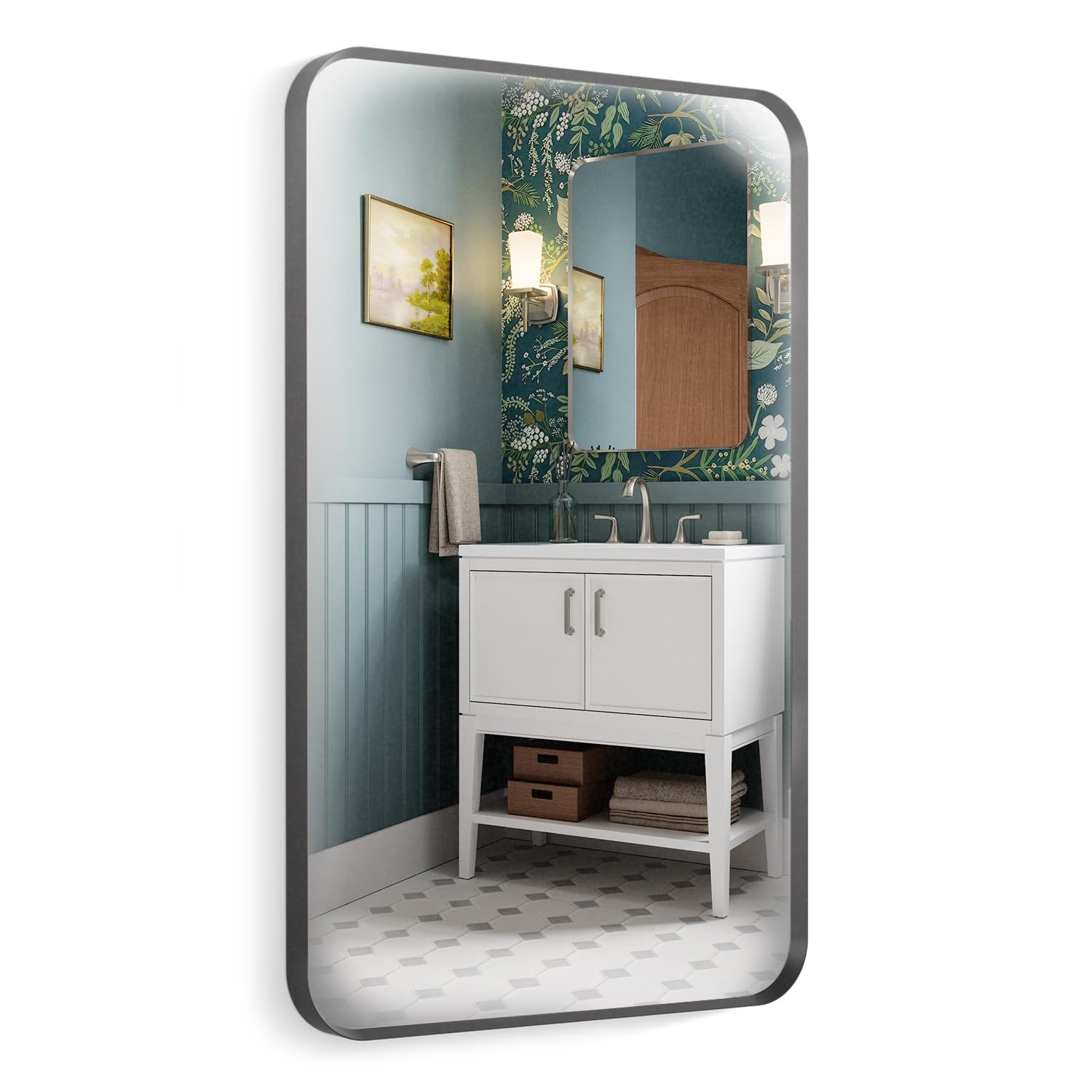 KOHLER 26052-BLL Essential 22" x 34" Rectangular Wall Mirror, Large Rectangle Bathroom Mirror, Vanity Mirror with Frame, Matte Black