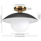 Henn&Hart 14.5" Wide Semi Flush Mount with Metal/Glass Shade in Matte Black/Brass/White, for Home, Living Room, Bedroom, Entertainment Room, Office, Kitchen, Dining