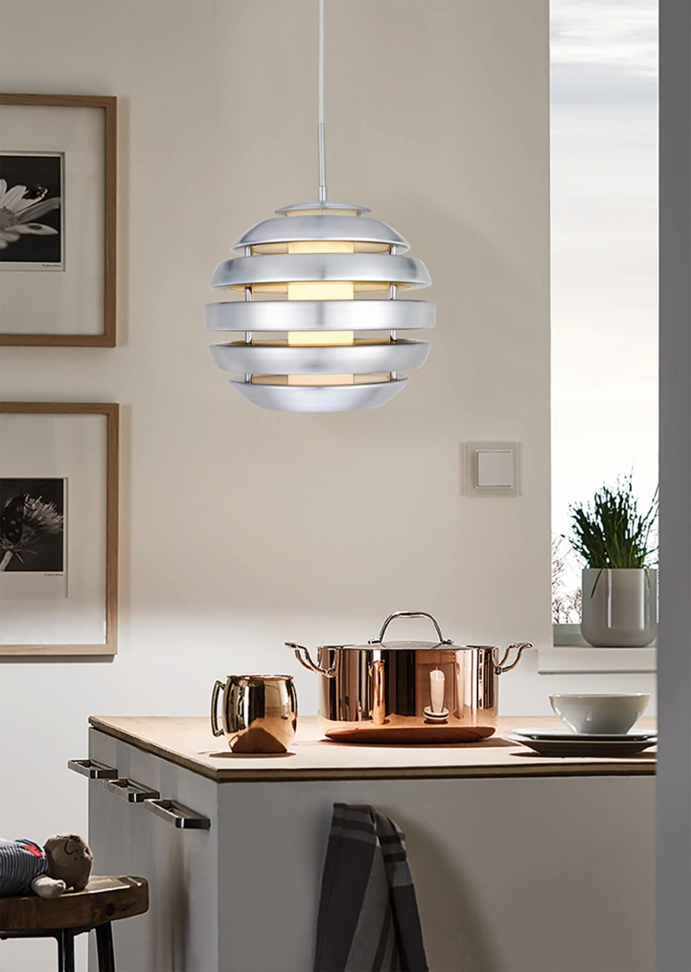 EGLO Access Lighting 204059A Mercur 1 - One Light Pendant, Matte Nickel Finish with Frosted Opal Glass