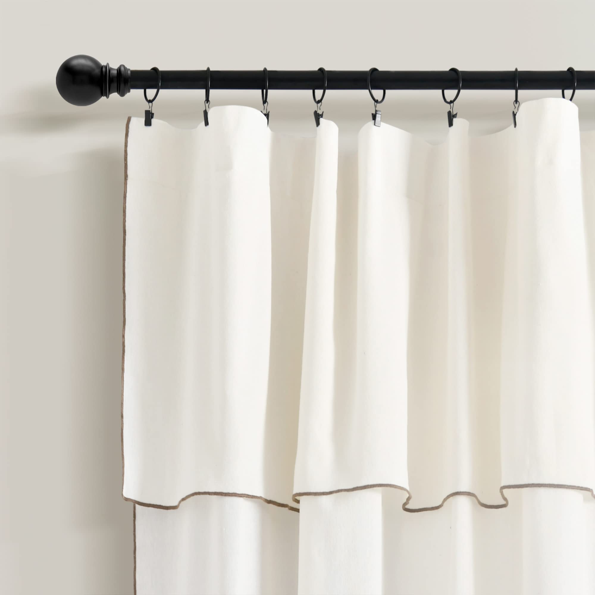 Lush Decor Modern Faux Linen Embroidered Edge with Attached Valance Window Curtain Panels Pair 52" W x 84" L Linen - Linen Curtains for Living Room