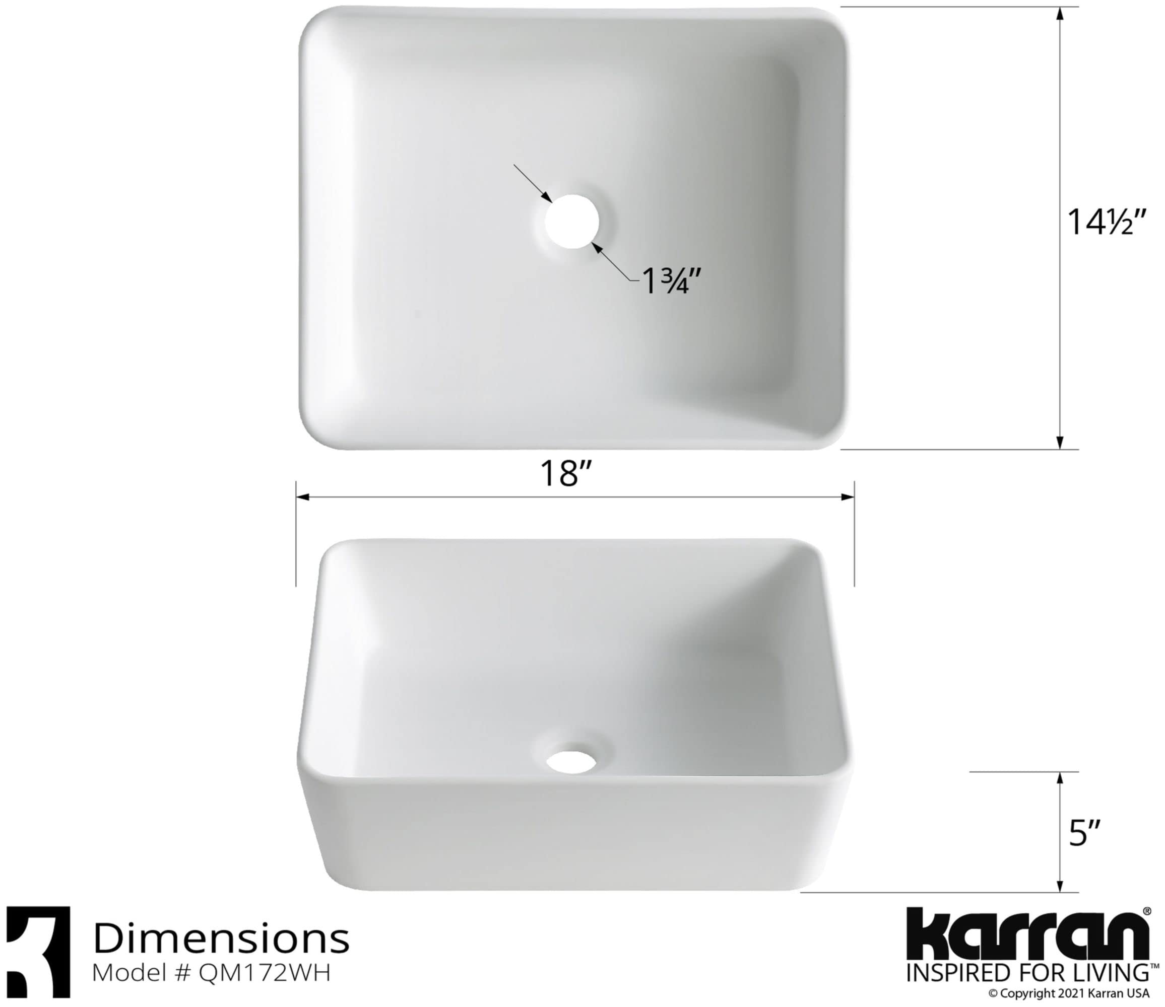 Karran Quattro QM172 Vibrant Matte White18 in. Rectangular Bathroom Vessel Sink