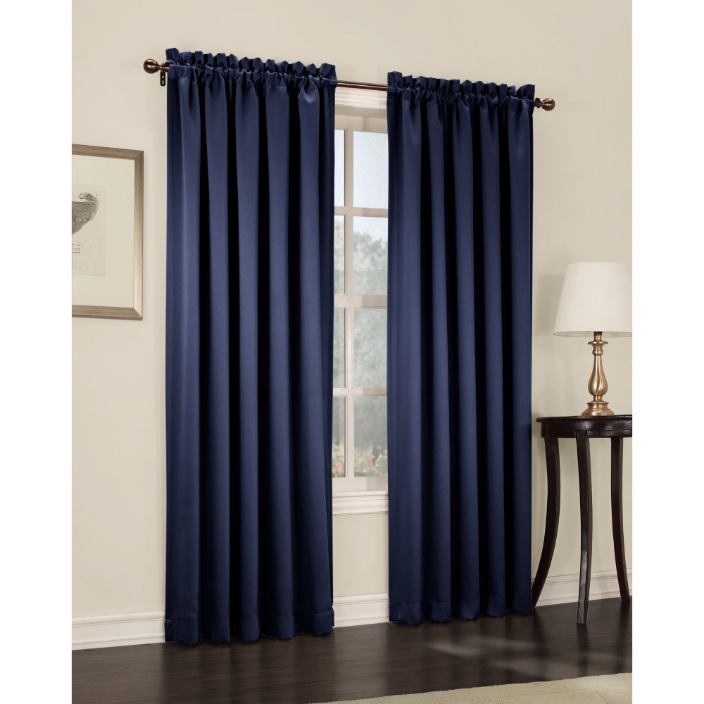 Sun Zero Barrow Energy Efficient Rod Pocket Curtain Panel, 54 x 84 Inch, Navy Blue