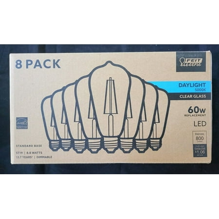 Feit Electric 8 Pack 60w Daylight 5000K Clear Glass ST19 Dimmable LED Bulbs