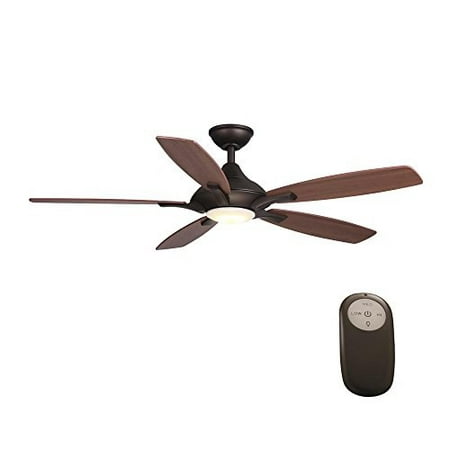 home decorators collection 24426 petersford 52 in. integrated led indoor oil rubbed bronze ceiling fan with light kit and remote control