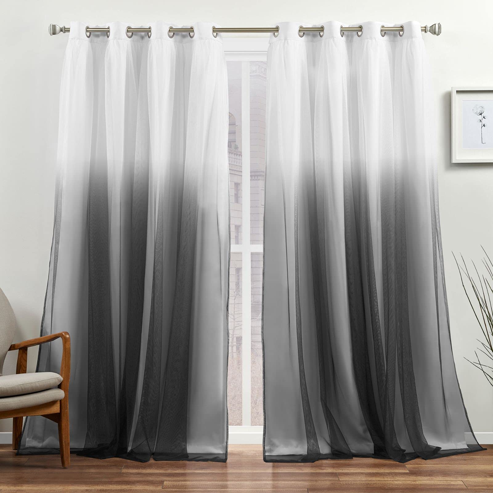 Exclusive Home Crescendo Lined Room Darkening Blackout Grommet Top Curtain Panel Pair, 52"x96", Black, Set of 2