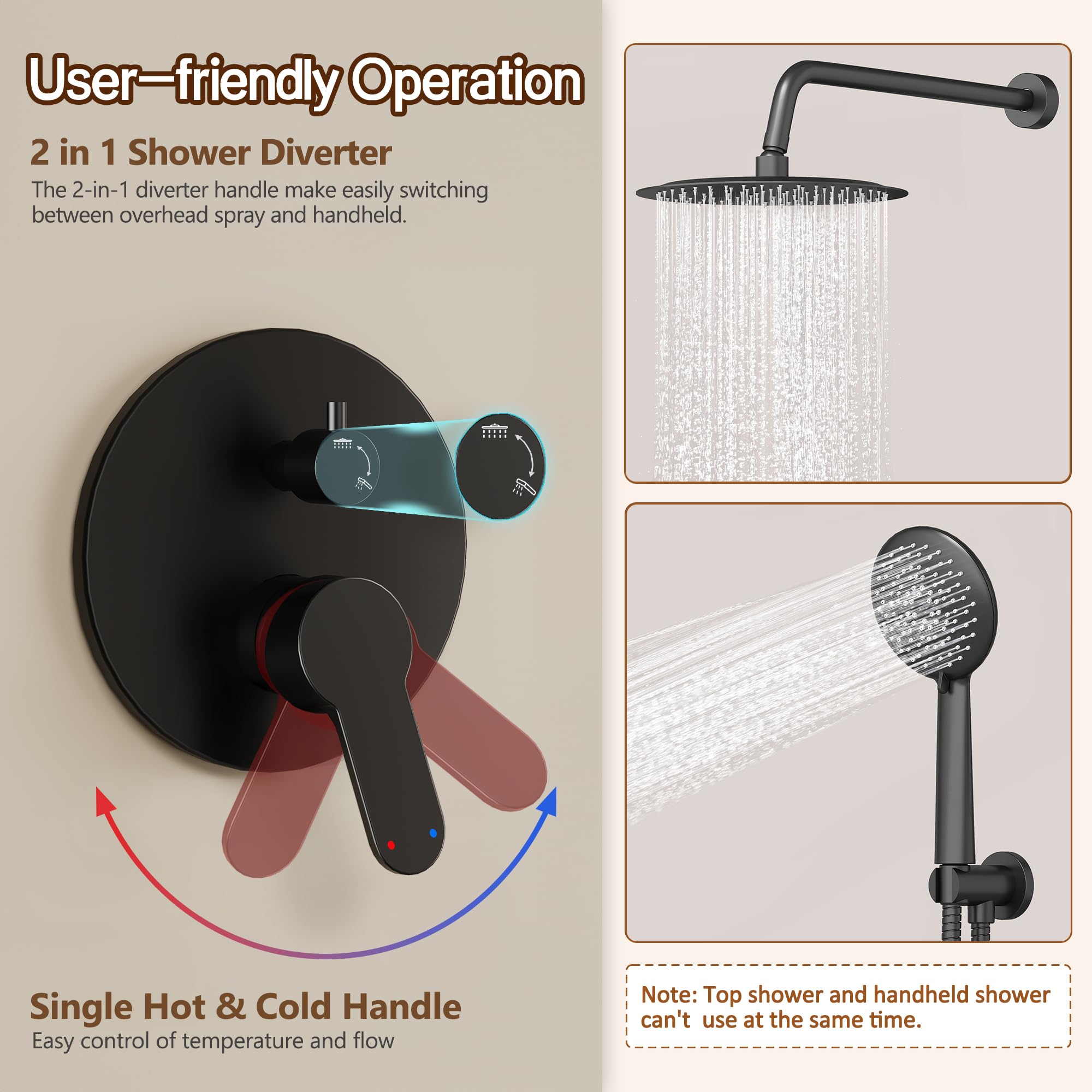 Gabrylly Shower System Black, Wall Mounted Slide Bar Shower Faucet Set Complete,High Pressure 10" Rain Shower Head with 5-Setting Handheld Shower,Shower Combo Set with Shower Valve