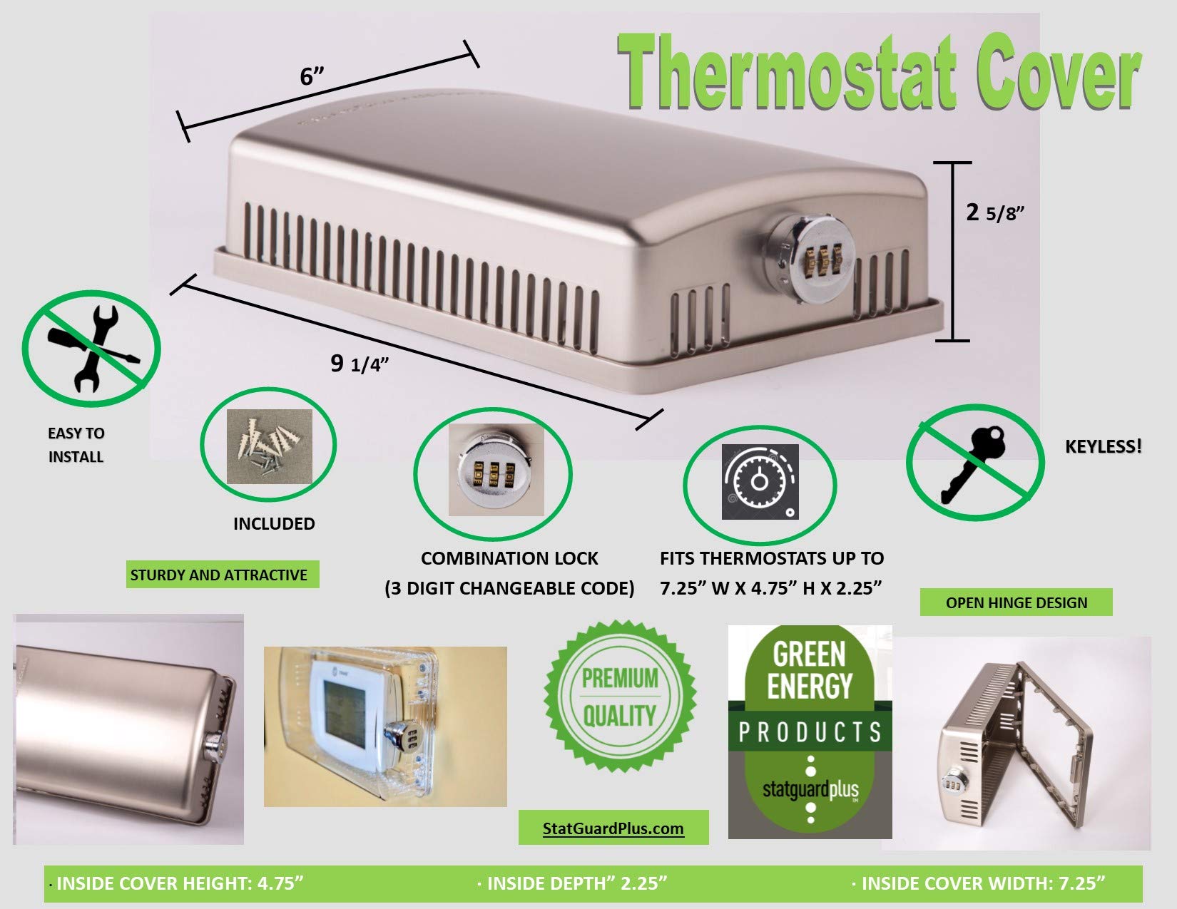 StatGuardPlus Universal Thermostat Lockbox with Changeable Code, Thermostat Guard with Combination Lock � Keyless Clear Plastic Cover Fits Most Sizes