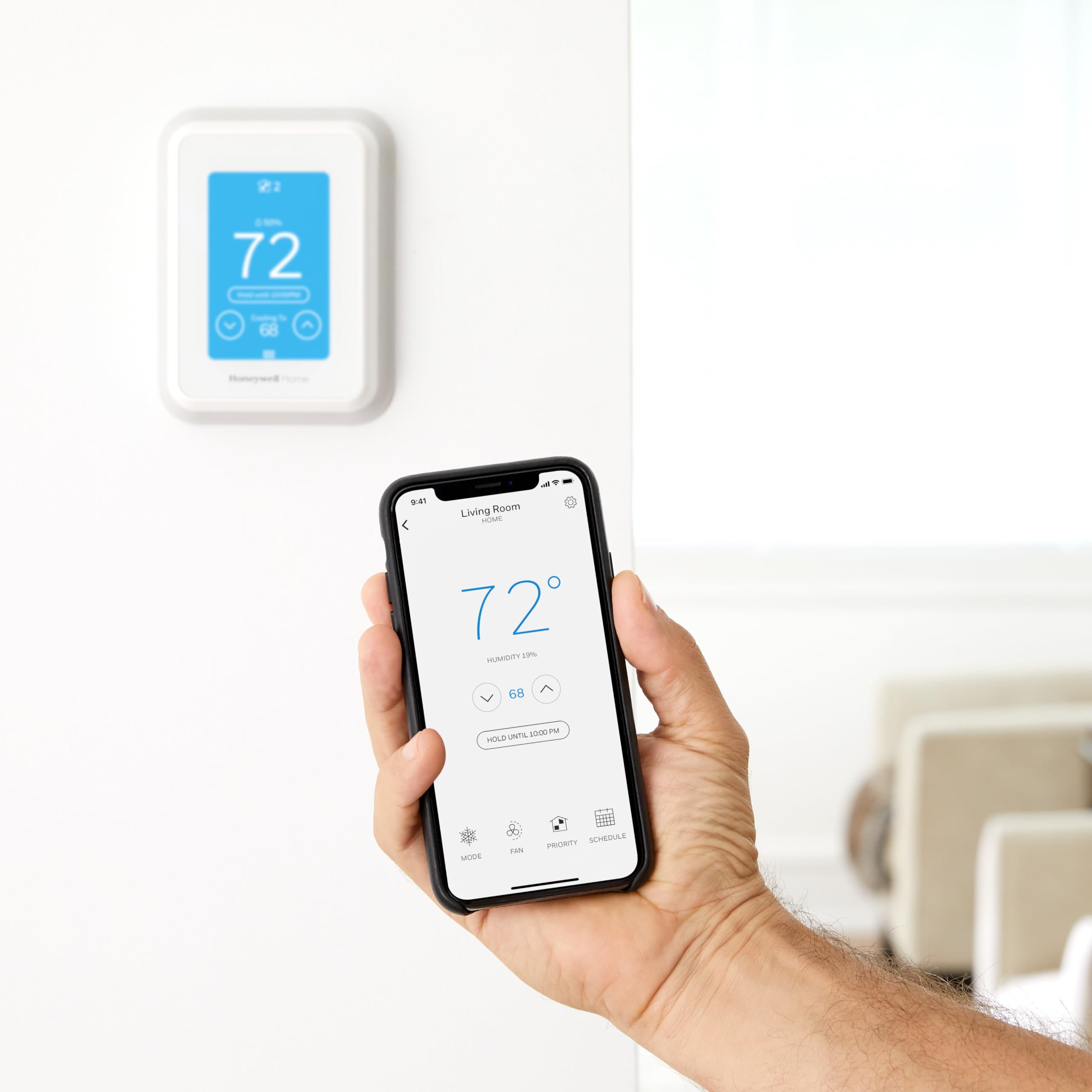 Honeywell Home T9 WIFI Smart Thermostat, Smart Room Sensor Ready, Touchscreen Display, Alexa and Google Assist