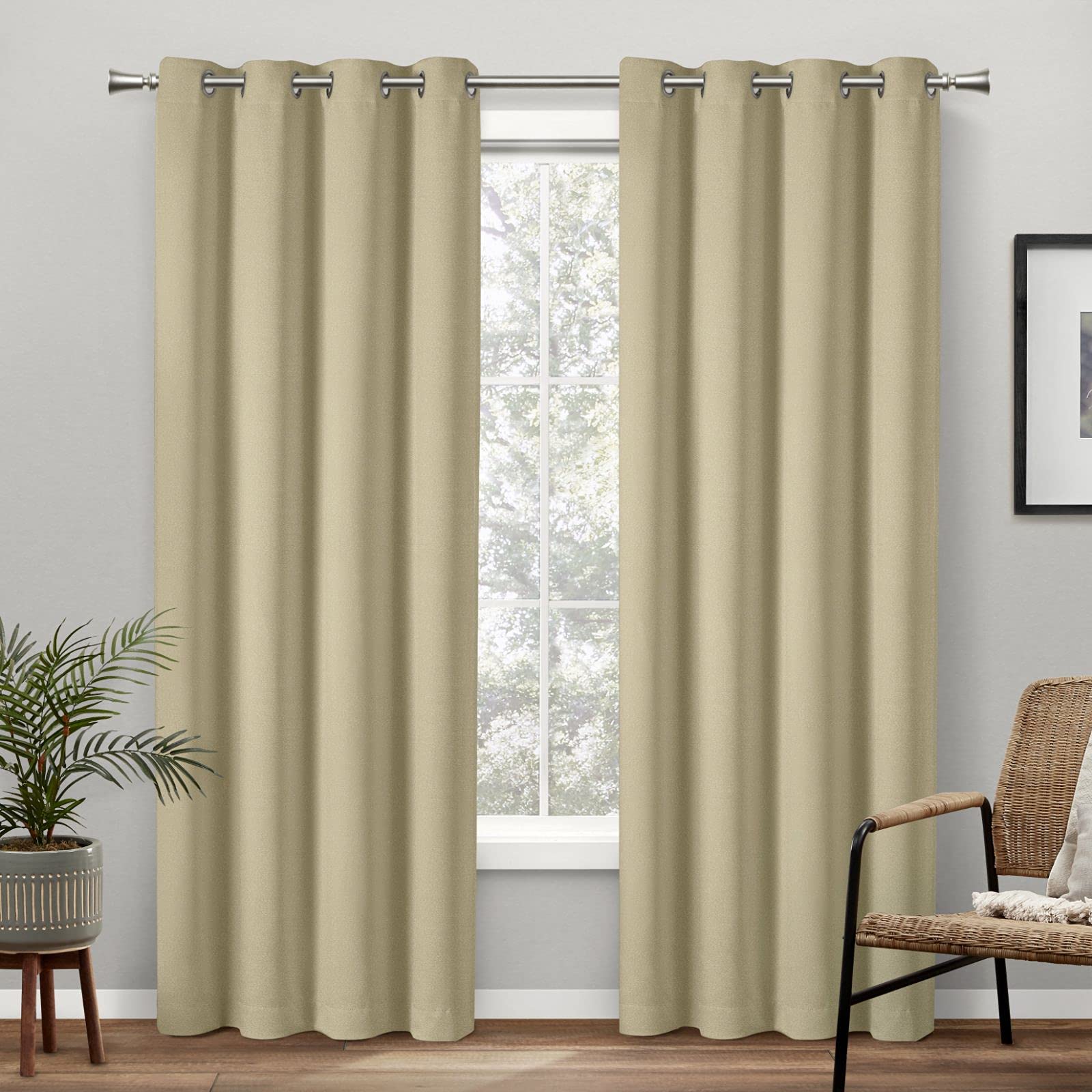 Exclusive Home Academy Total Blackout Grommet Top Curtain Panel Pair, 52"x84", Linen