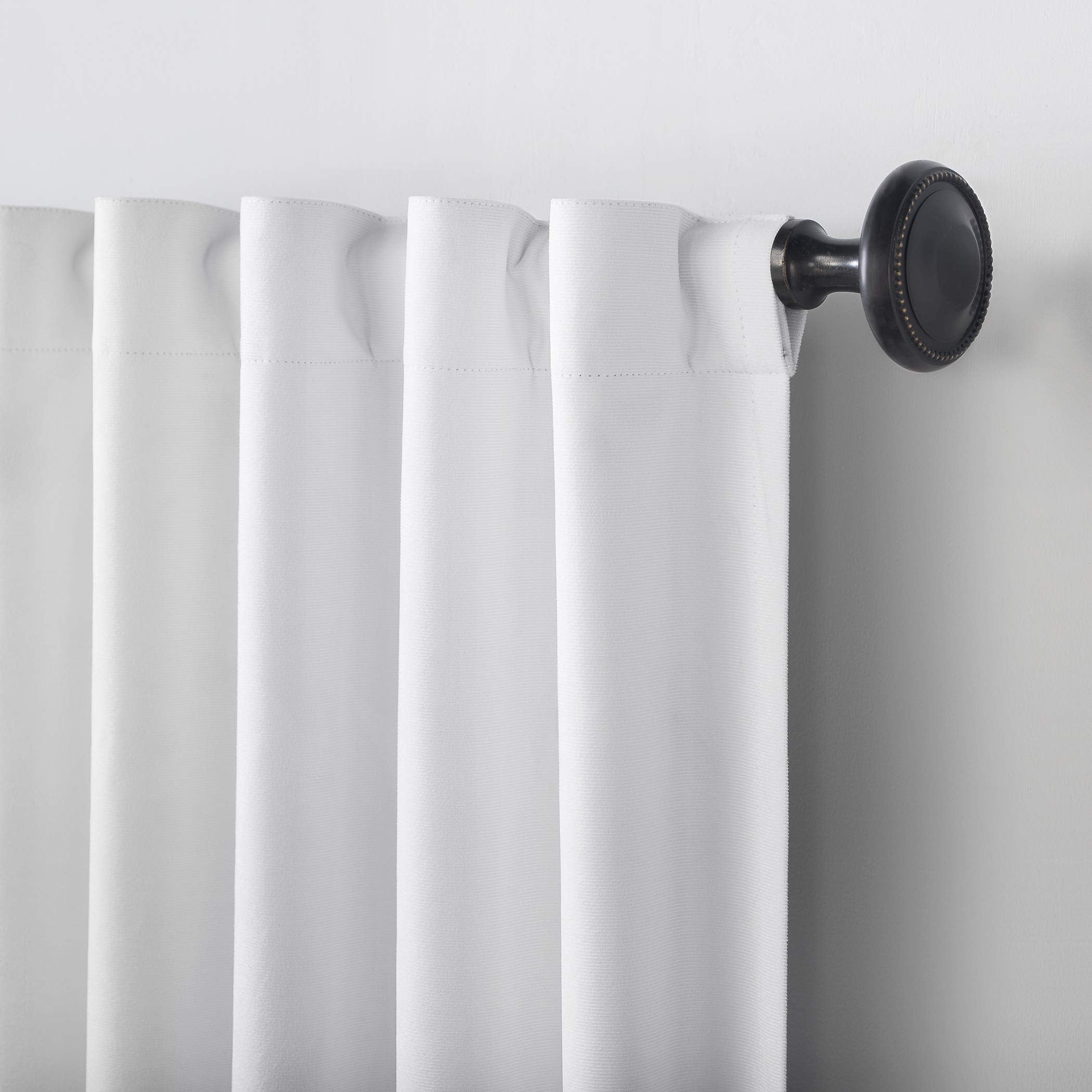 Sun Zero Hampshire Velvet Noise Reducing Thermal Extreme 100% Total Blackout Back Tab/Rod Pocket Curtain Panel, Pearl, 50"W x 108"L (1 Panel)