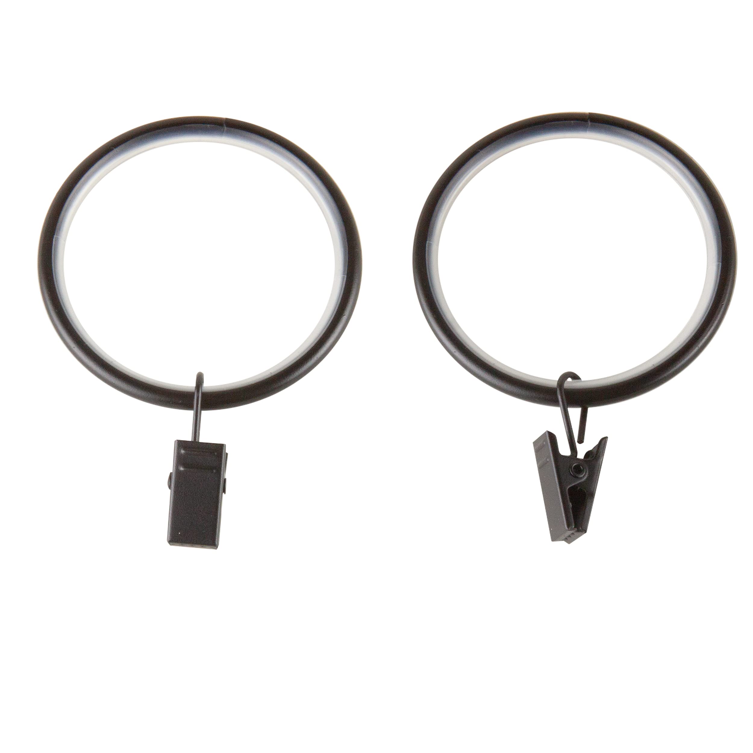 1-7/8 inch Noise-Canceling Curtain Rings w/Clip (Set of 10) - Black