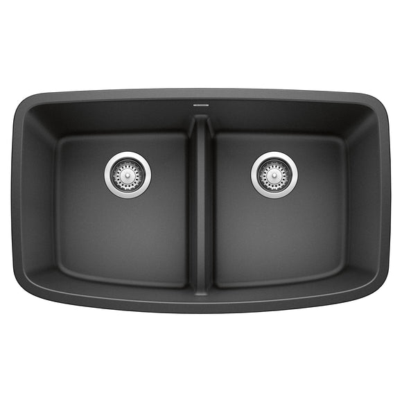 BLANCO, Anthracite 442200 VALEA SILGRANIT 50/50 Double Bowl Undermount Kitchen Sink with Low Divide, 32