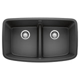 BLANCO, Anthracite 442200 VALEA SILGRANIT 50/50 Double Bowl Undermount Kitchen Sink with Low Divide, 32" X 19"