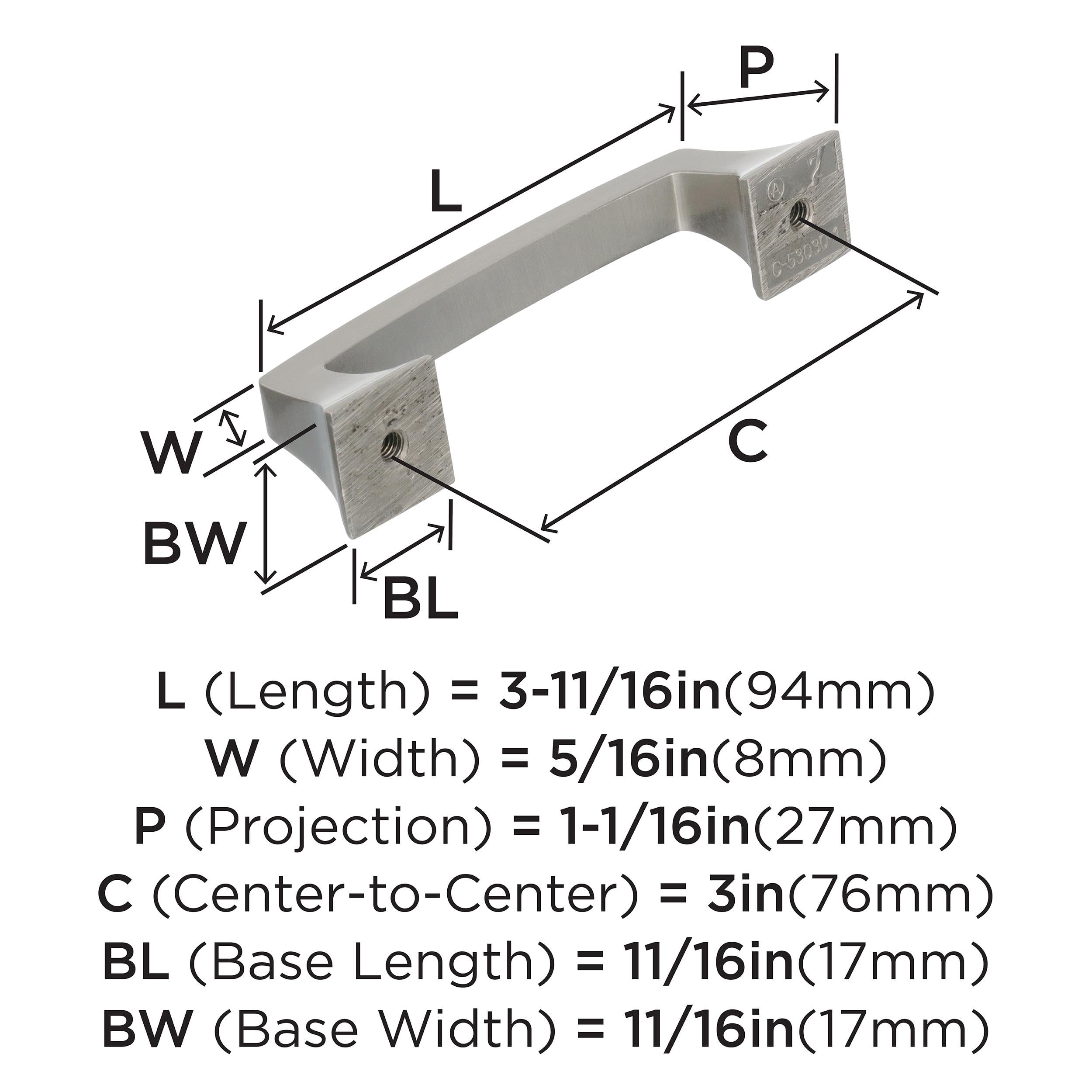 Amerock | Cabinet Pull | Satin Nickel | 3 inch (76 mm) Center to Center | Mulholland | 1 Pack | Drawer Pull | Drawer Handle | Cabinet Hardware