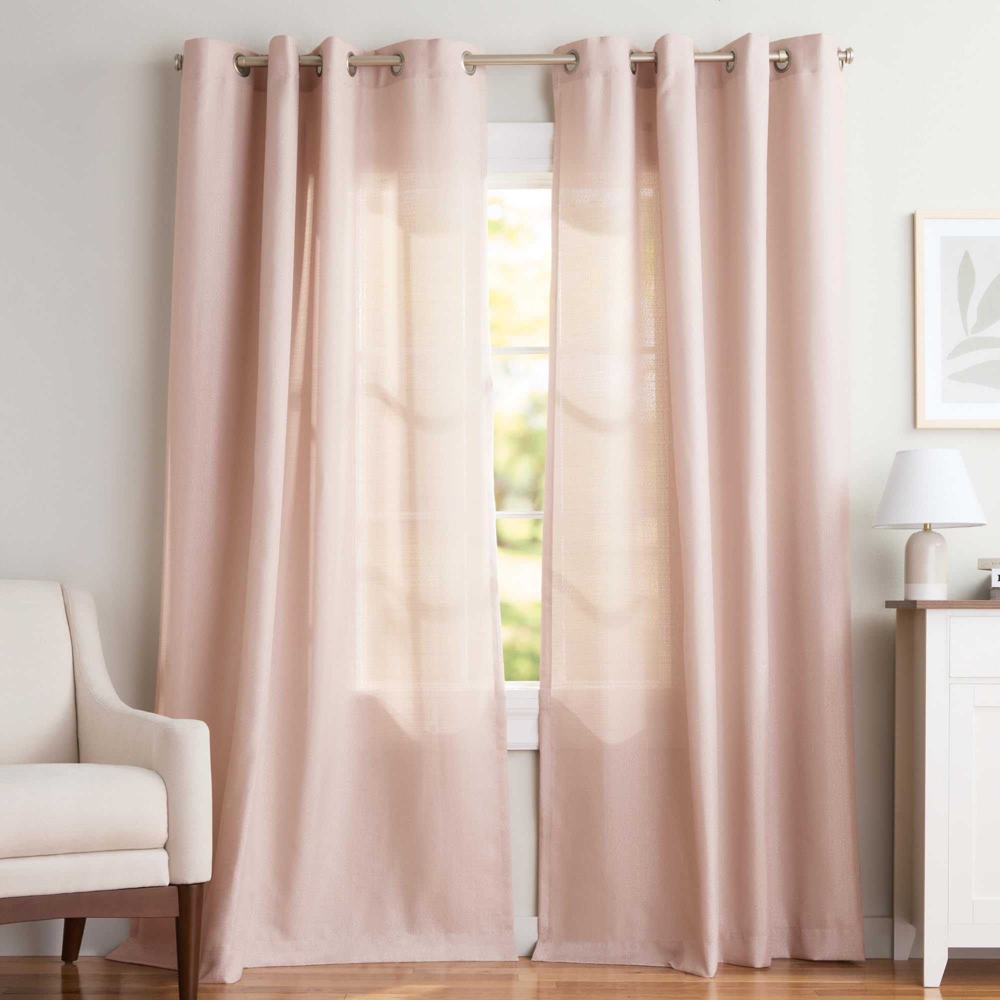 Exclusive Home Loha Linen Grommet Top Curtain Panel Pair, 54"x84", Blush