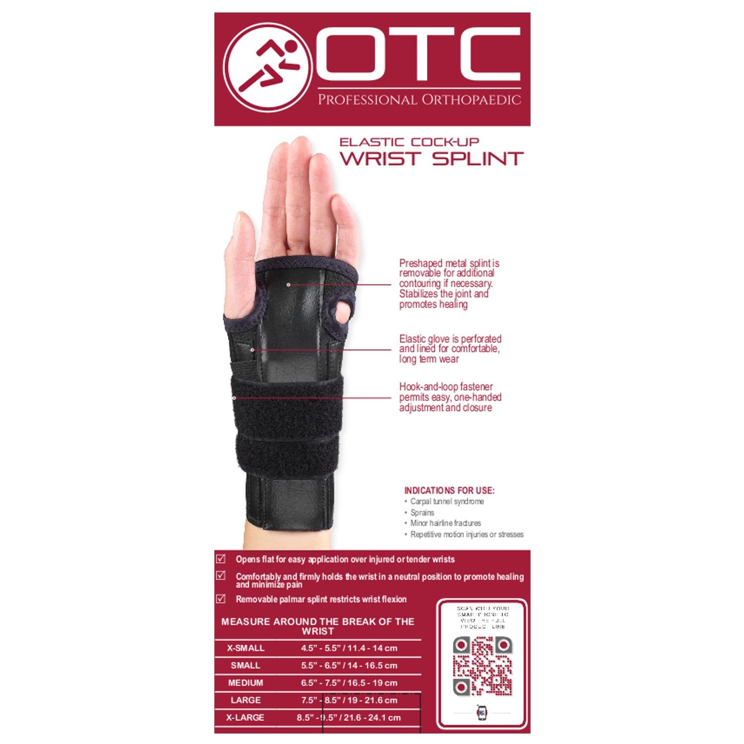 OTC Reversible Wrist Splint, Cock-up Lacing, Knit Elastic