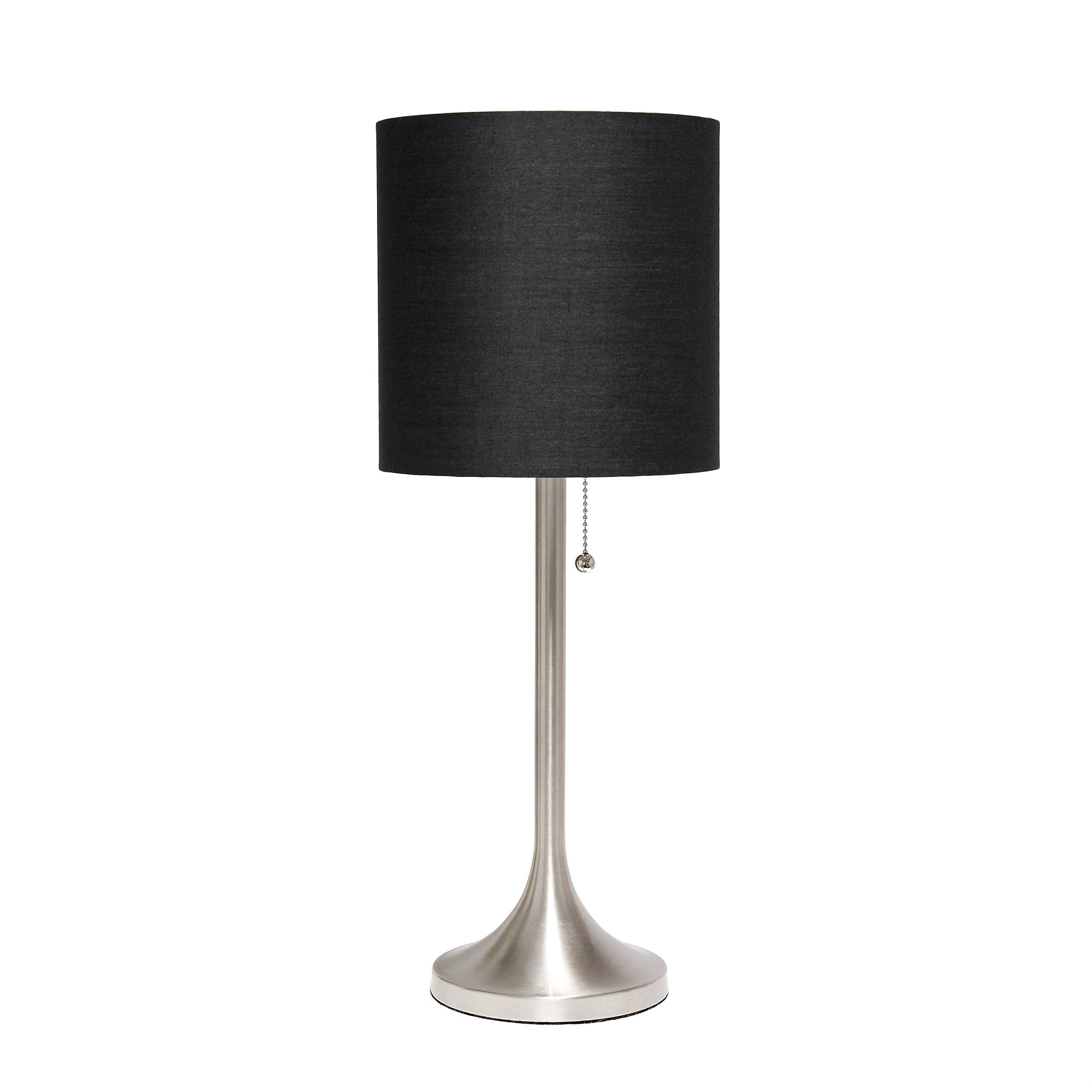 Simple Designs LT1076-BNB Tapered Fabric Drum Shade Table Lamp, Brushed Nickel and Black