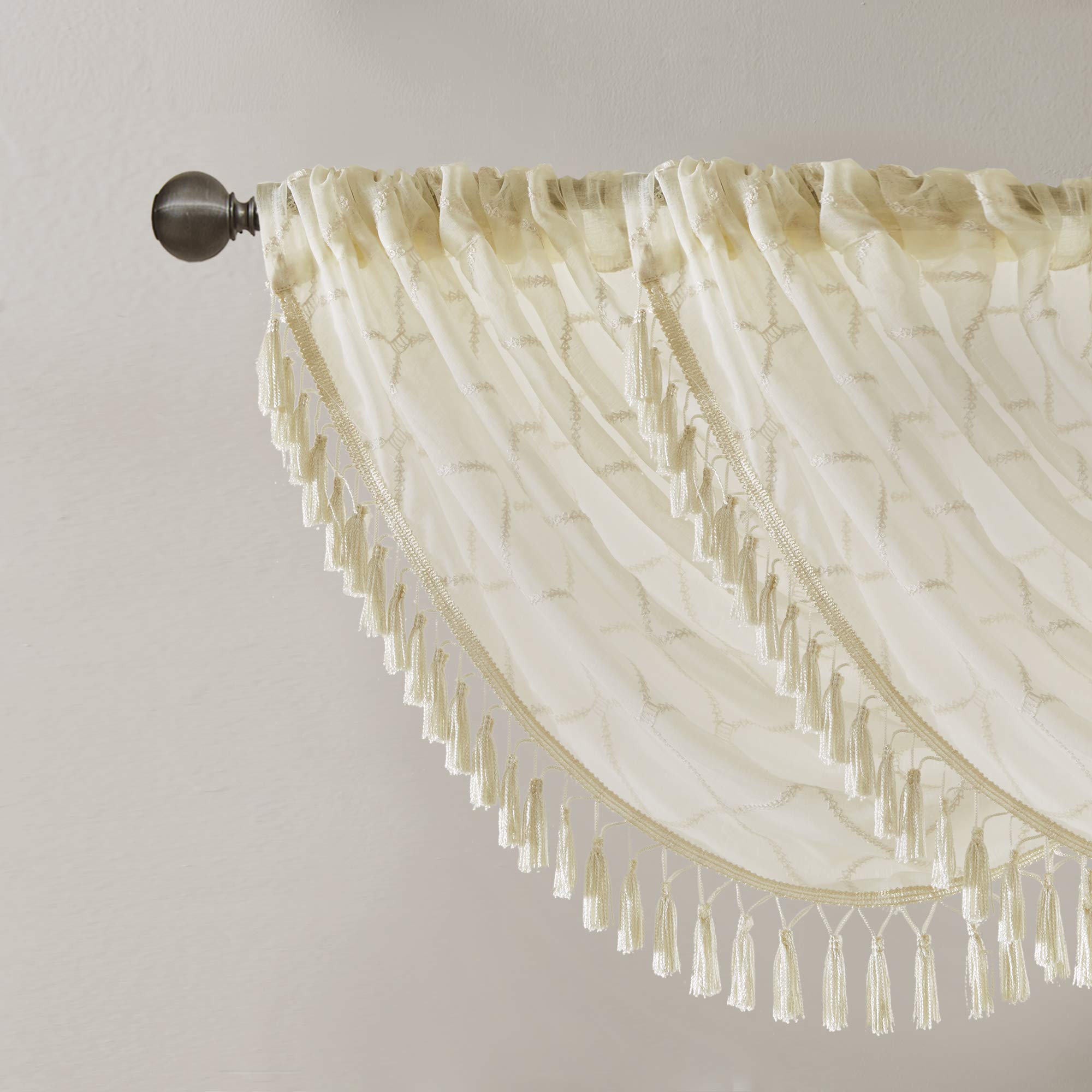 Madison Park Irina Sheer Embroidered Curtains Valance For-Kitchen, Transitional Fabric Curtain-Valance For Living Room, 1-Panel Pack, 38 x 46", Ivory