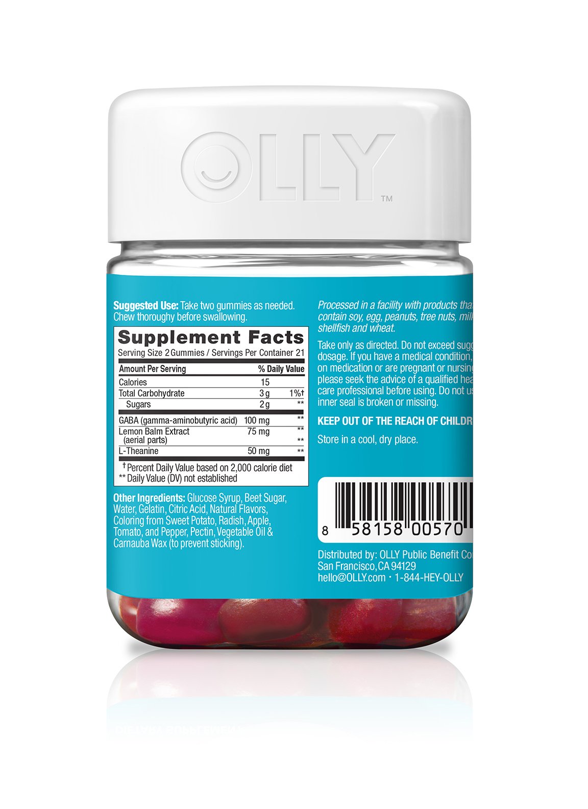 OLLY Goodbye Stress Gummy Supplement, with GABA, L-THEANINE and Lemon Balm; Berry Verbena; 42 Count, 21 Day Supply (Packaging May Vary)