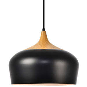 Elegant Lighting Nora Collection Pendant D11.5in H9in Lt:1 Black and Natural Wood Finish