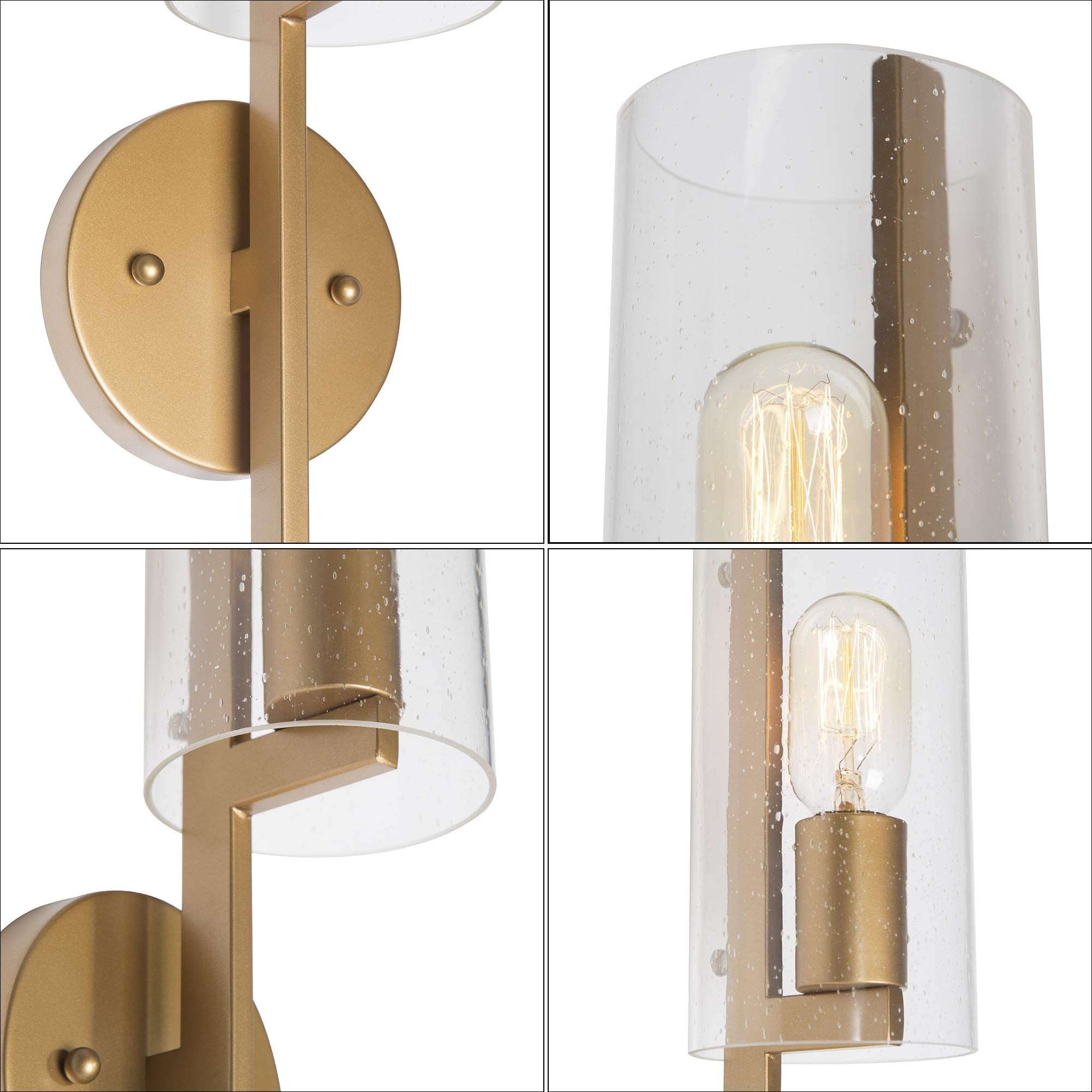 LALUZ Wall Sconce, Gold Bathroom Light Fixtures, Gold Vanity Light with Seedy Glass Shade for Bathroom, Hallway (17’’ H x 5’’ W)