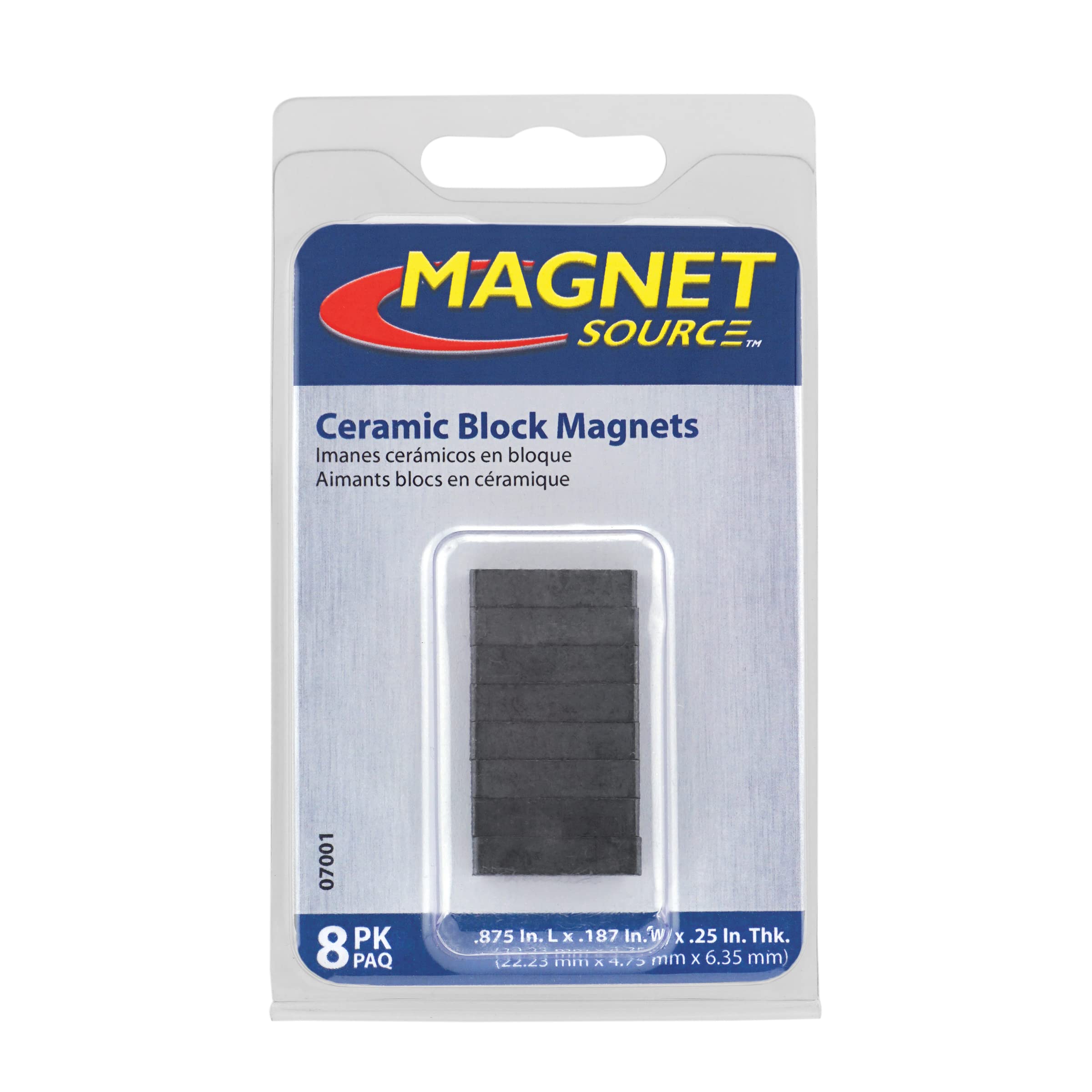 Ceramic Block Magnet, 3/16" Thick, 1/4" Wide, 7/8" Length (Pack of 8)