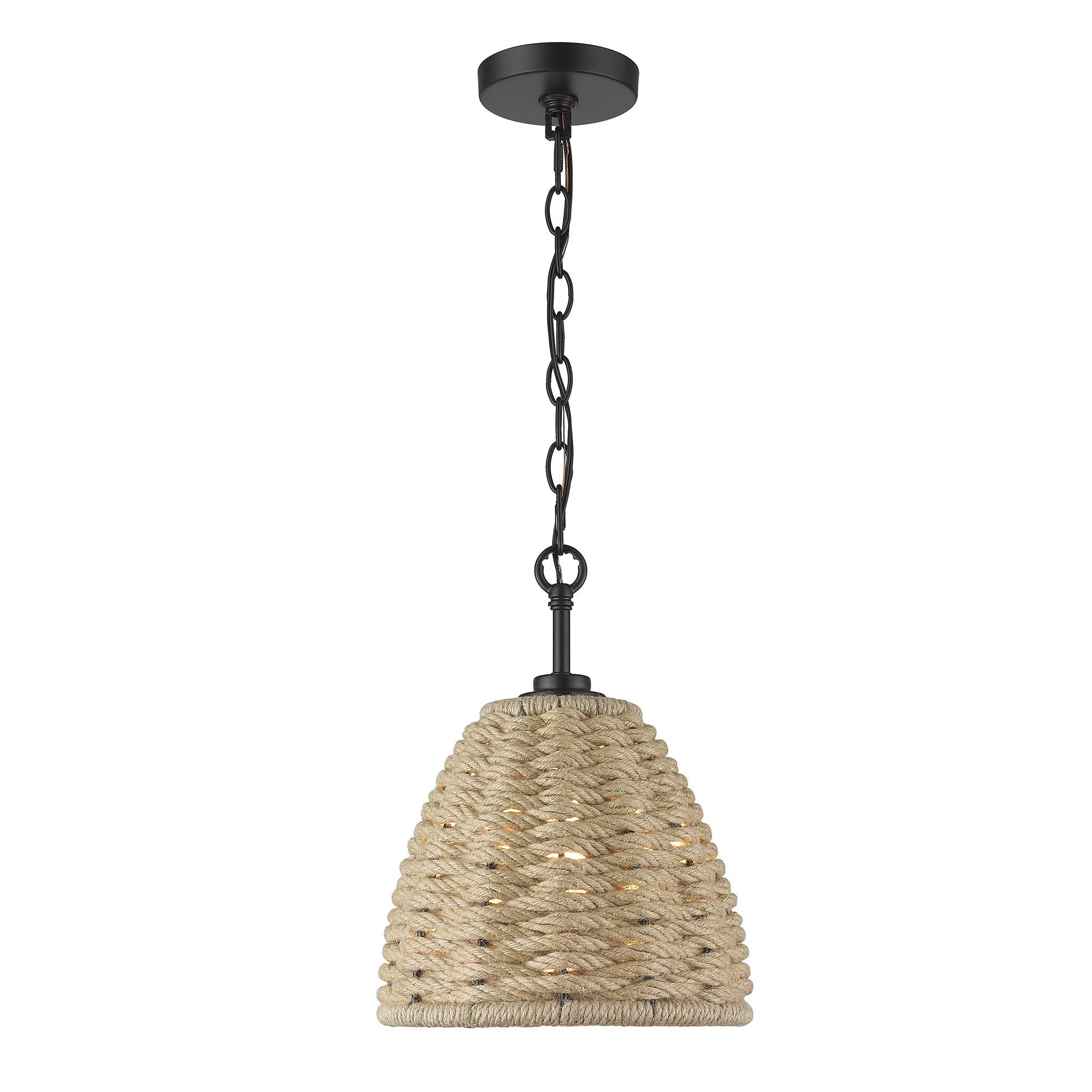 Hathaway Mini Pendant Matte Black With Woven Hemp Rope Shade