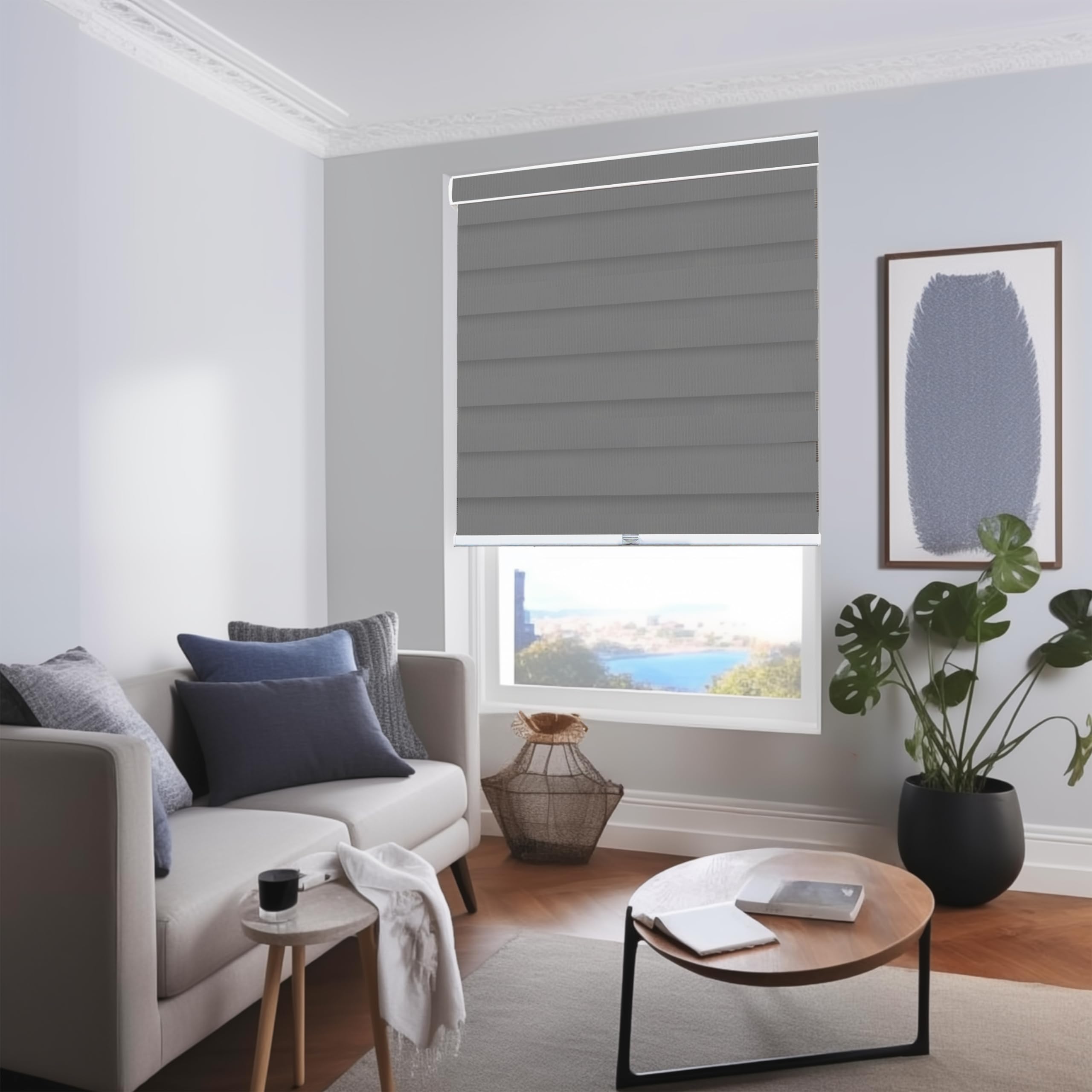 CHICOLOGY Zebra Blinds, Roller Window Shades, Blinds for Windows, Roller Shades for Windows, Window Shades for Home, Window Shades, Pull Down Shades for Windows, 35" W X 72" H, Basic Slate